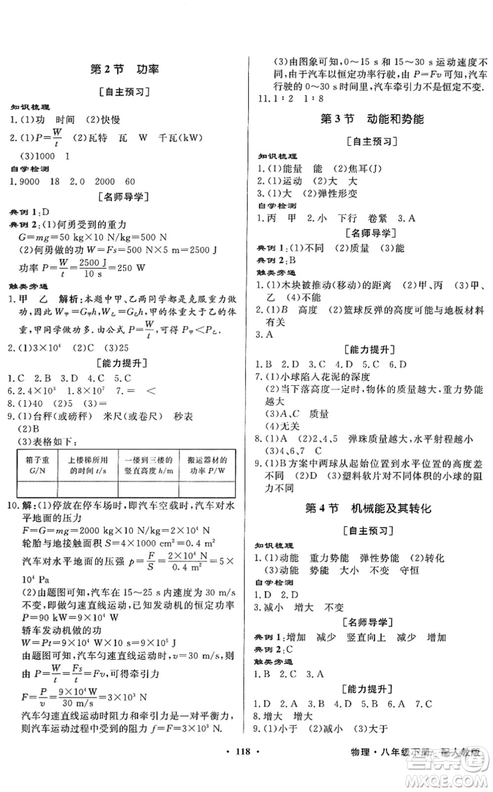 新世紀(jì)出版社2022同步導(dǎo)學(xué)與優(yōu)化訓(xùn)練八年級物理下冊人教版答案