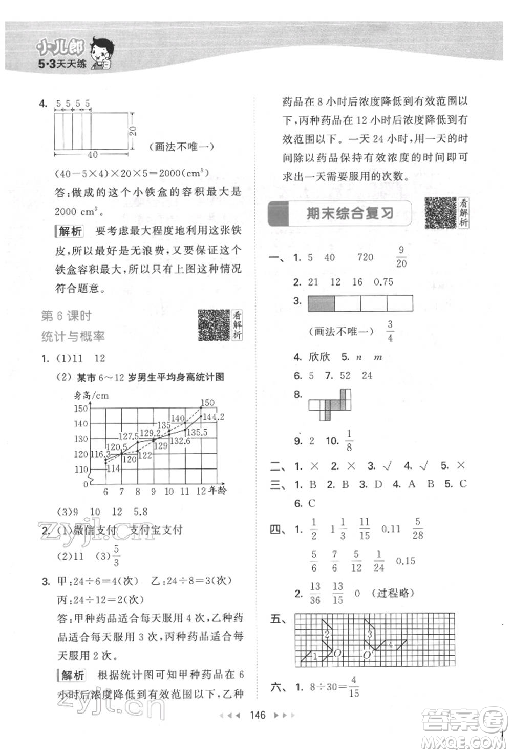 教育科學(xué)出版社2022春季53天天練五年級(jí)數(shù)學(xué)下冊(cè)人教版參考答案