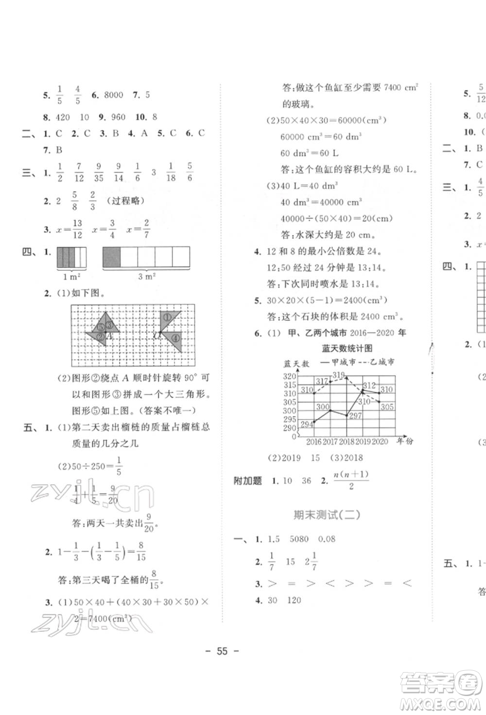 教育科學(xué)出版社2022春季53天天練五年級(jí)數(shù)學(xué)下冊(cè)人教版參考答案