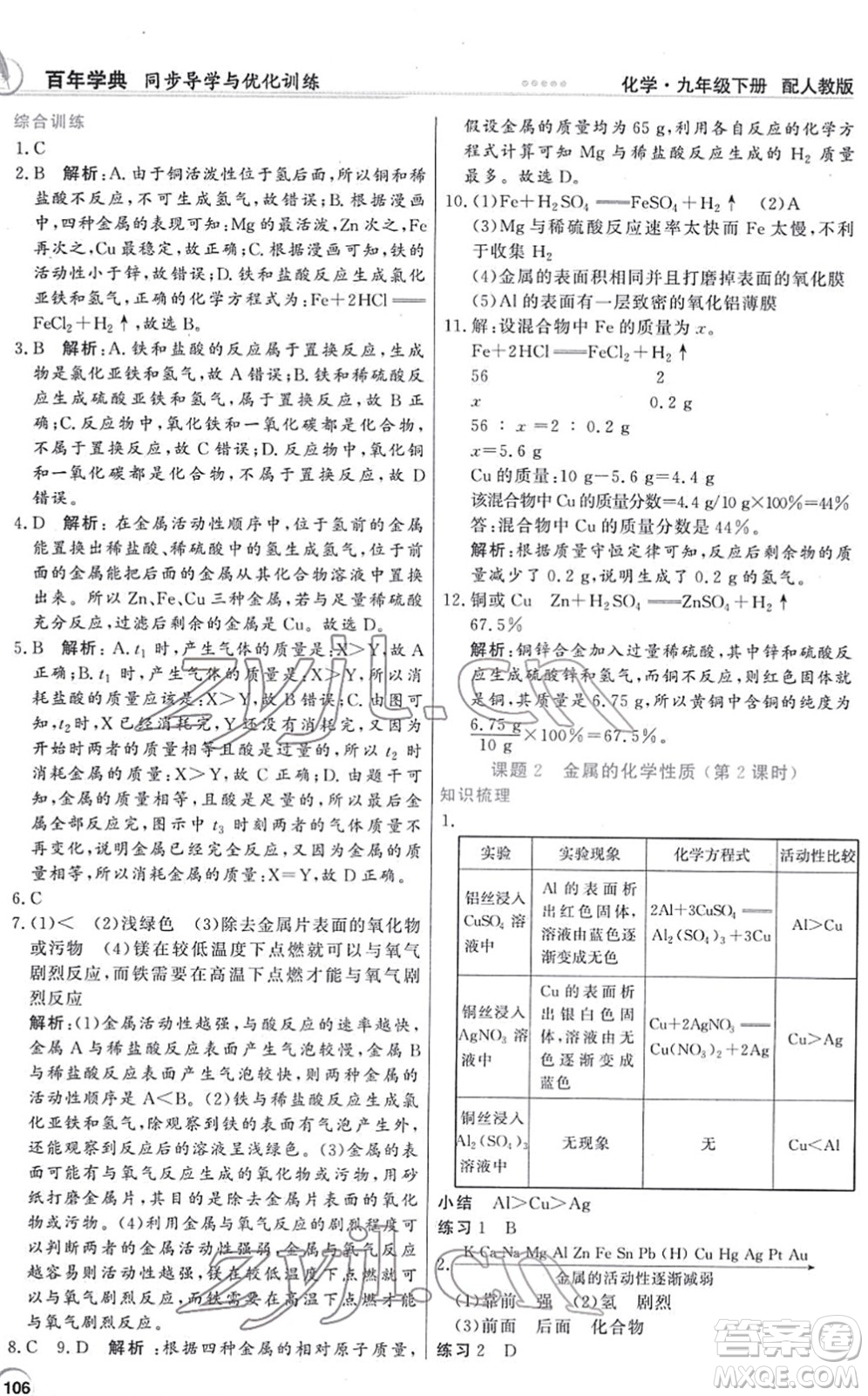 新世紀(jì)出版社2022同步導(dǎo)學(xué)與優(yōu)化訓(xùn)練九年級(jí)化學(xué)下冊(cè)人教版答案