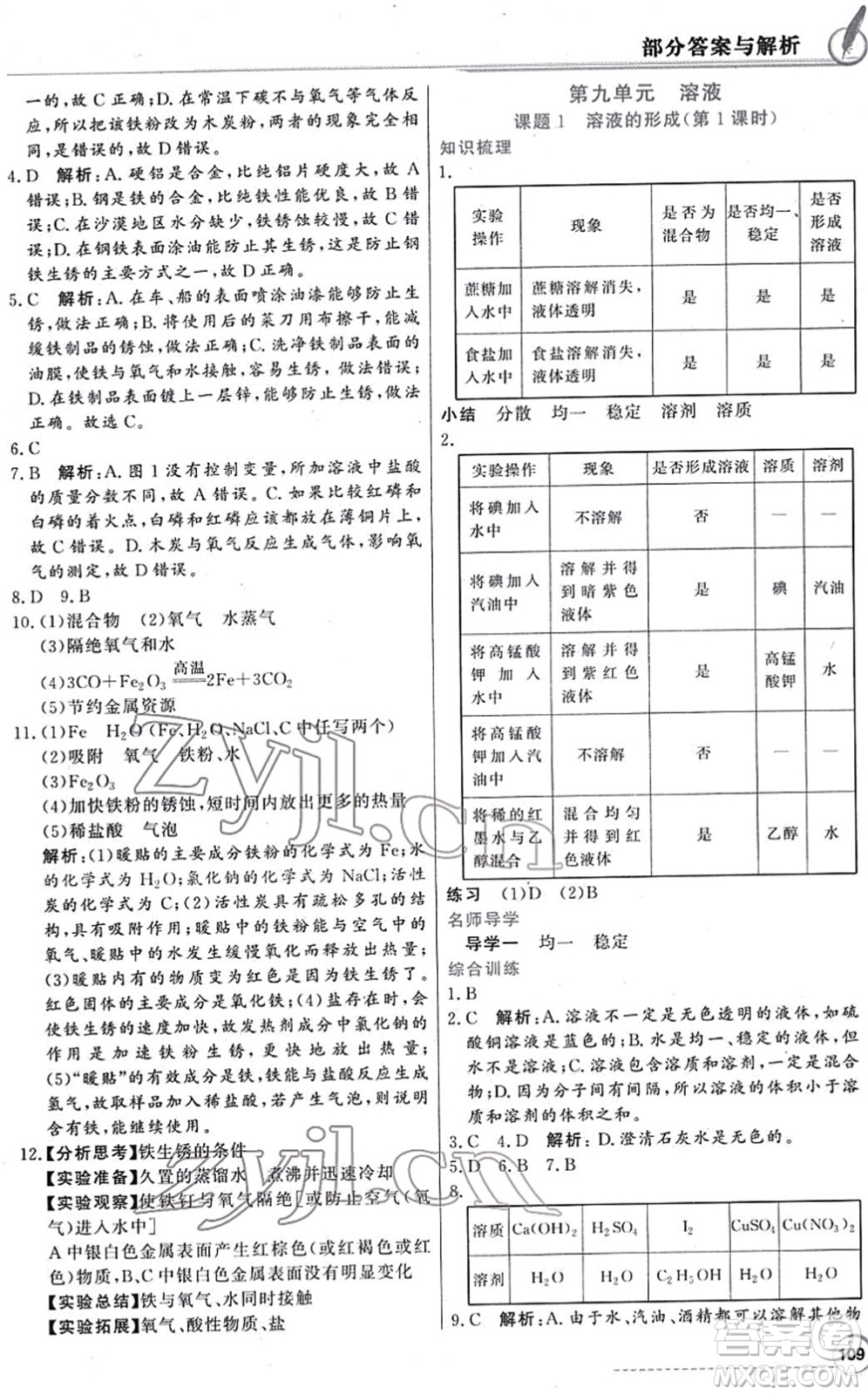 新世紀(jì)出版社2022同步導(dǎo)學(xué)與優(yōu)化訓(xùn)練九年級(jí)化學(xué)下冊(cè)人教版答案