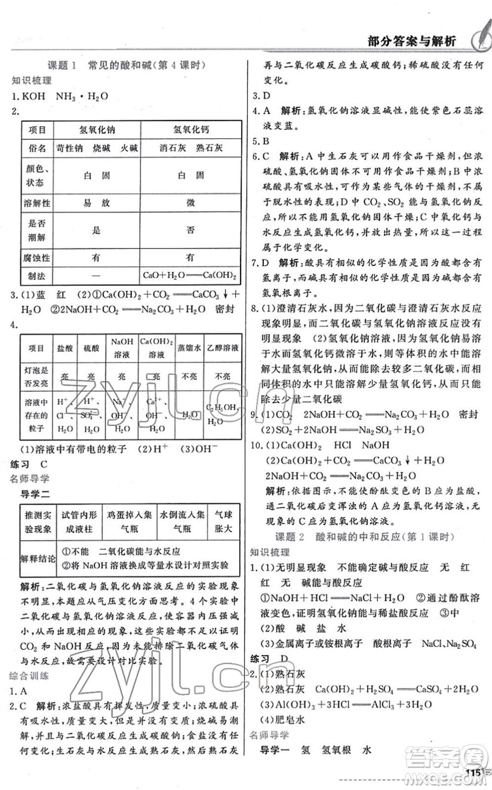 新世紀(jì)出版社2022同步導(dǎo)學(xué)與優(yōu)化訓(xùn)練九年級(jí)化學(xué)下冊(cè)人教版答案