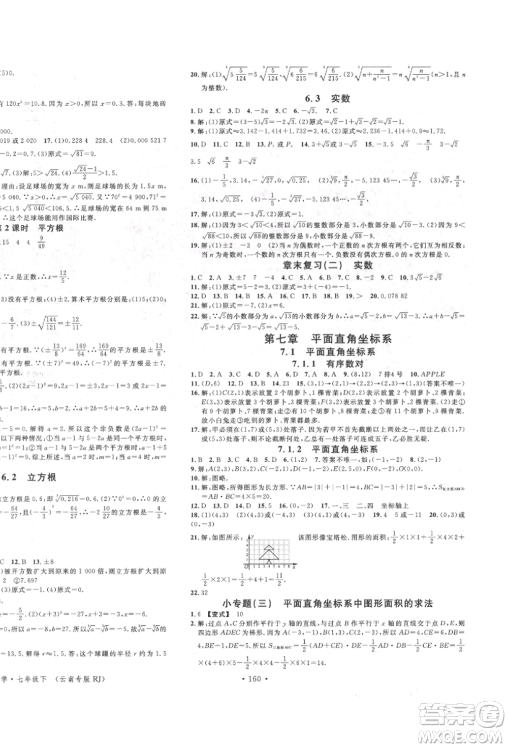 吉林教育出版社2022名校課堂滾動學(xué)習(xí)法七年級數(shù)學(xué)下冊人教版云南專版參考答案