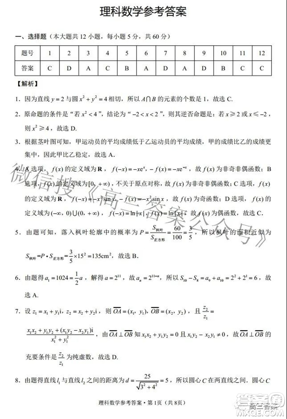 2022屆云師大附中高三適應(yīng)性月考七理科數(shù)學(xué)試題及答案