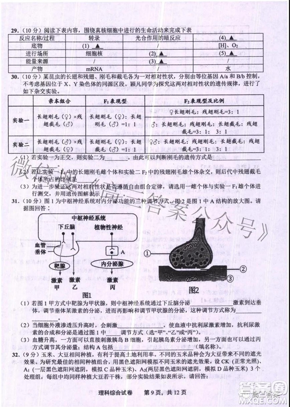 上饒市2022屆高三第一次高考模擬考試理科綜合試題及答案