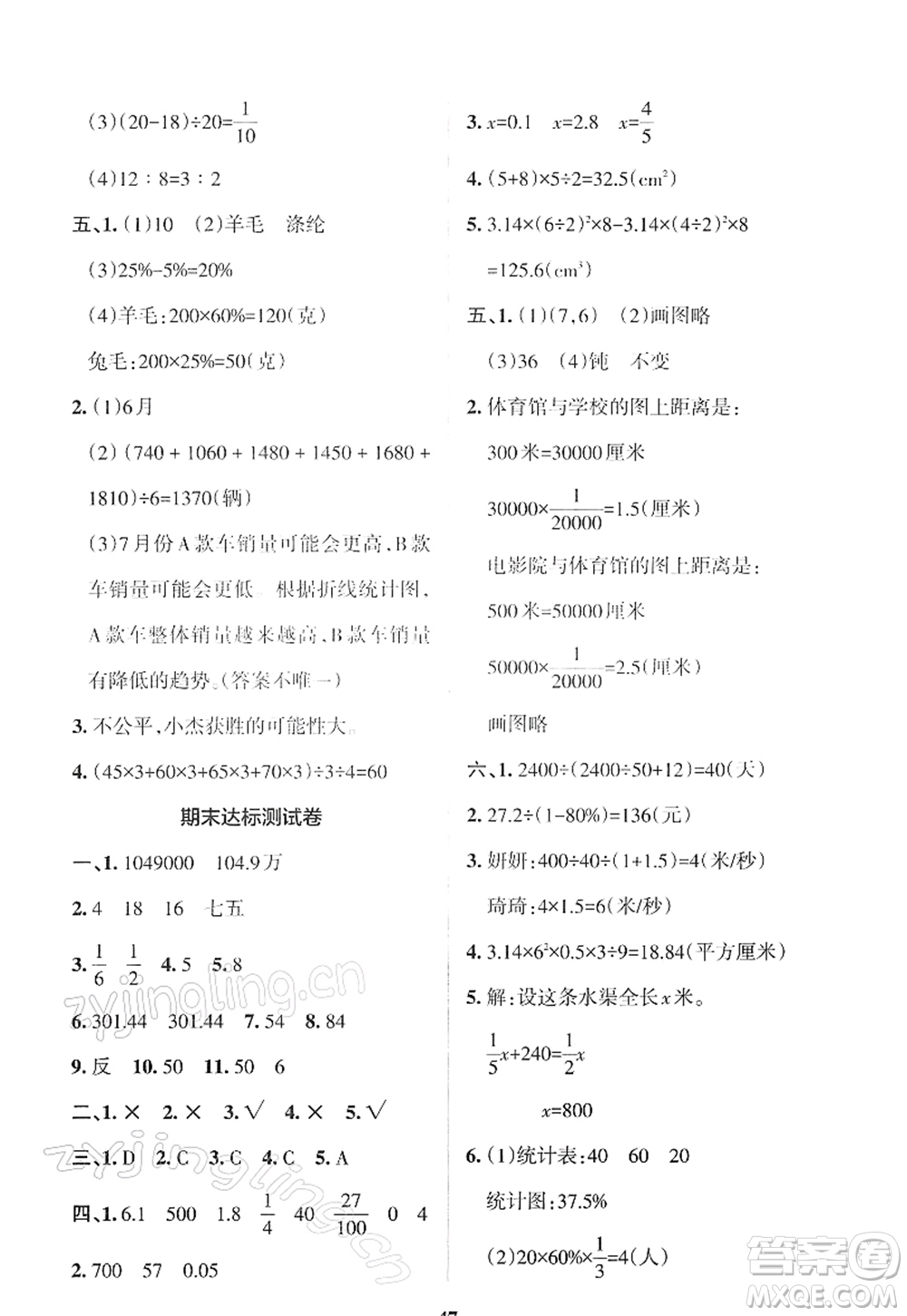 陜西師范大學(xué)出版總社2022PASS小學(xué)學(xué)霸作業(yè)本六年級(jí)數(shù)學(xué)下冊(cè)SJ蘇教版答案