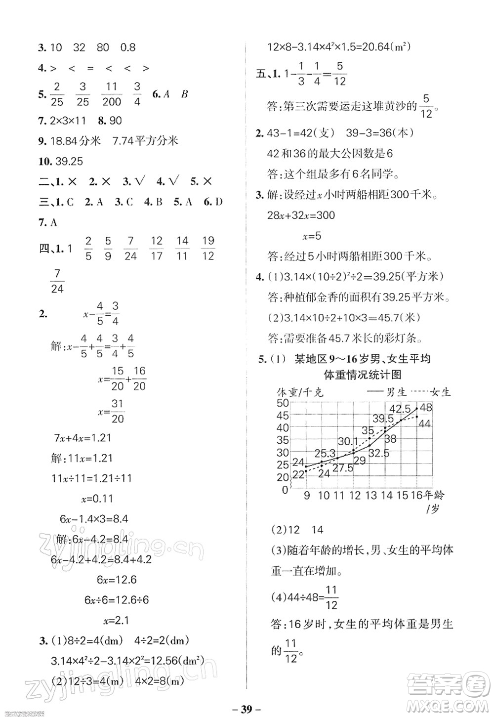 陜西師范大學(xué)出版總社2022PASS小學(xué)學(xué)霸作業(yè)本五年級數(shù)學(xué)下冊SJ蘇教版答案