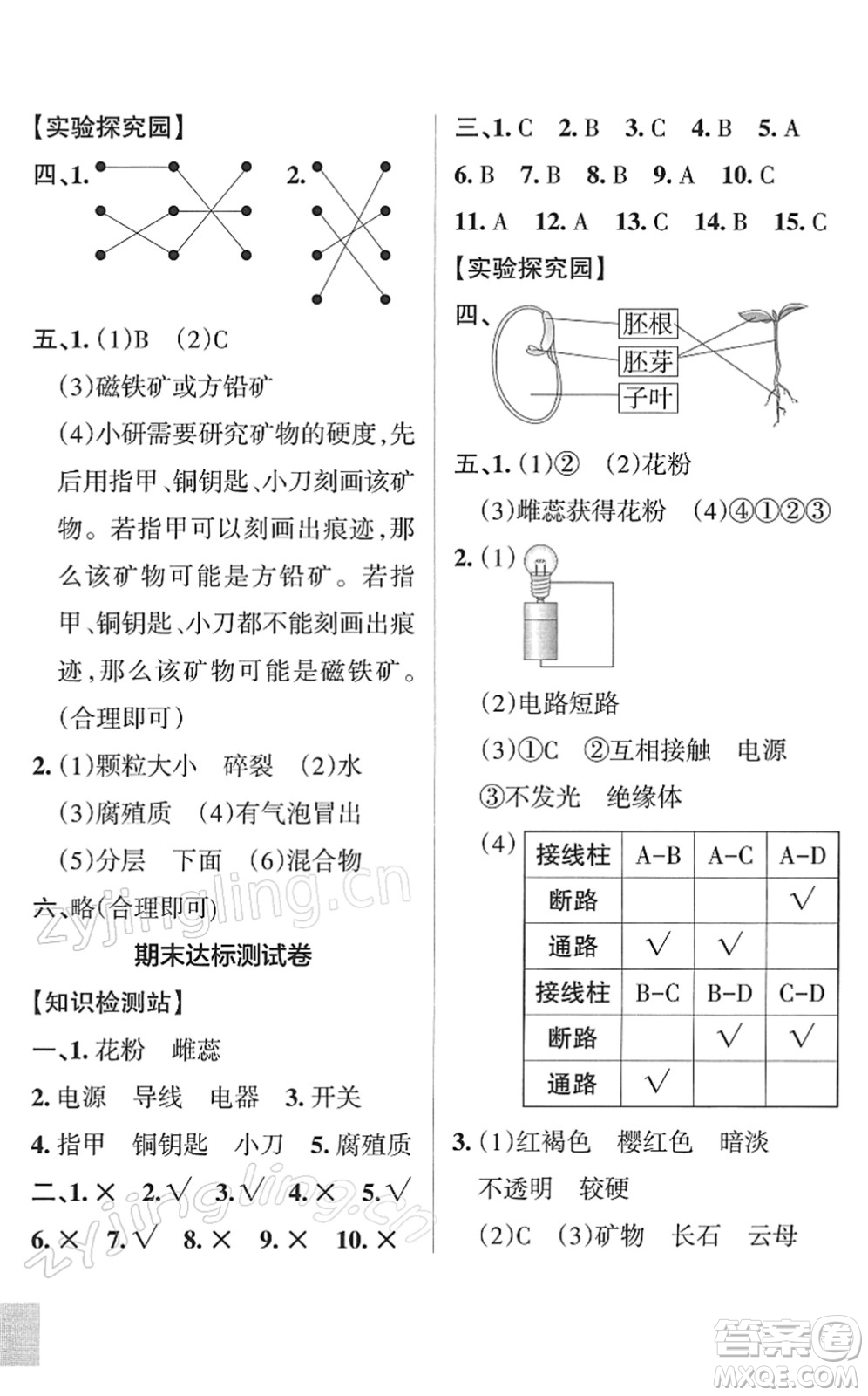 陜西師范大學出版總社2022PASS小學學霸作業(yè)本四年級科學下冊JK教科版答案