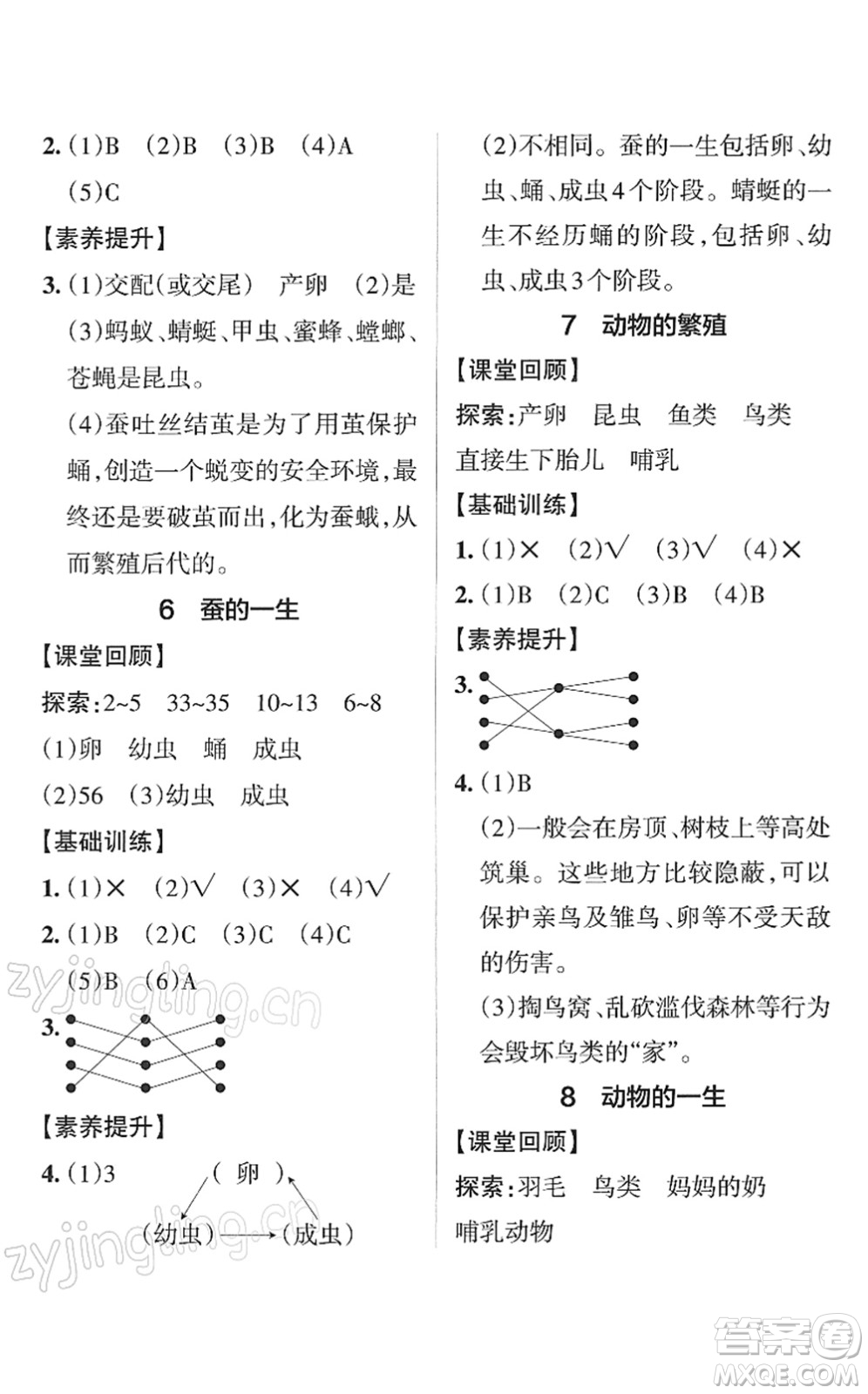 陜西師范大學出版總社2022PASS小學學霸作業(yè)本三年級科學下冊JK教科版答案