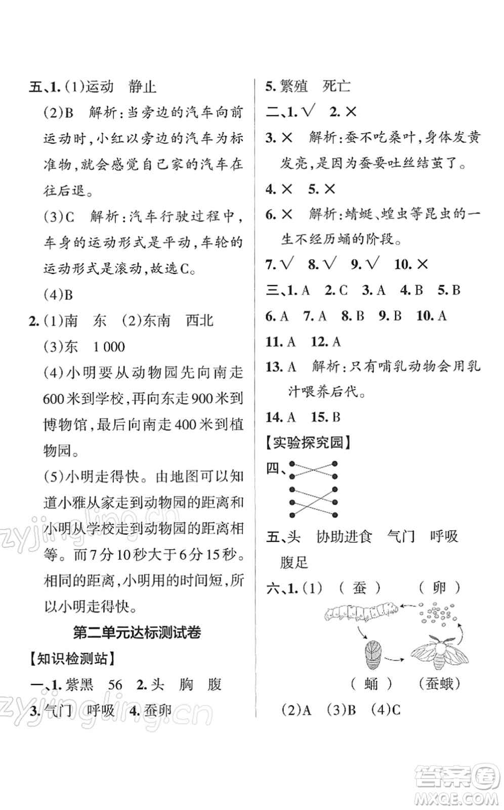 陜西師范大學出版總社2022PASS小學學霸作業(yè)本三年級科學下冊JK教科版答案