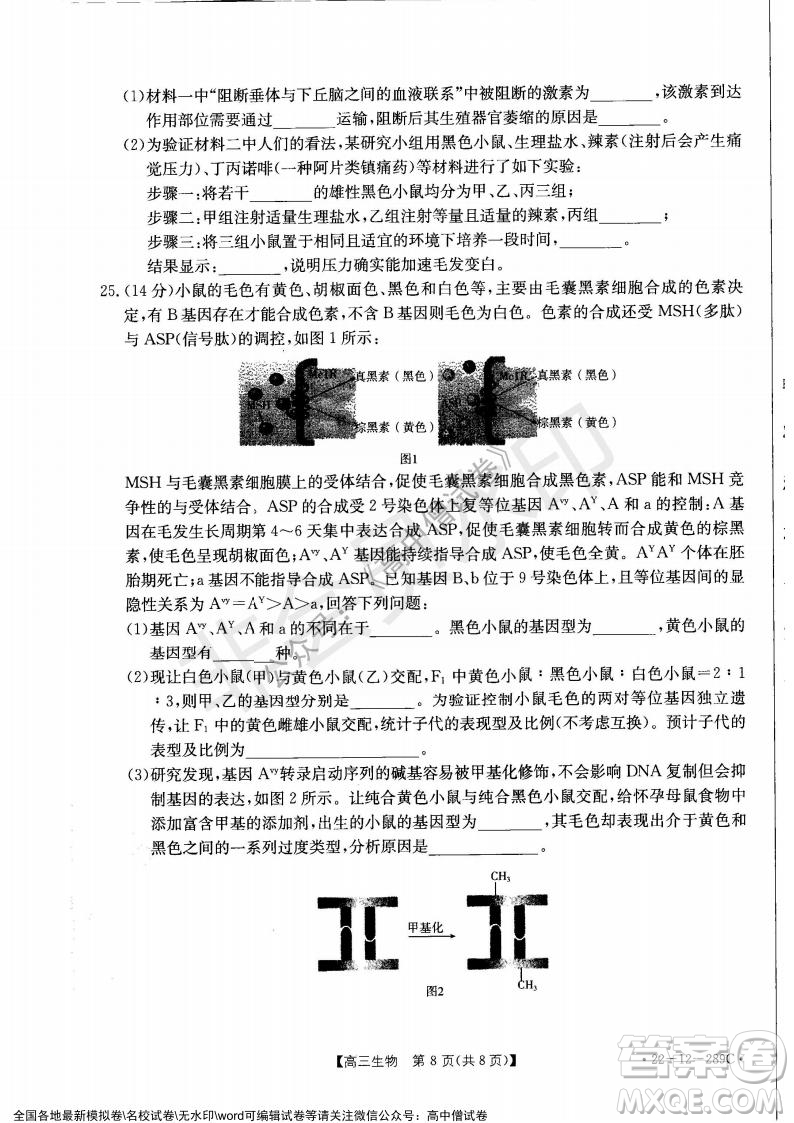 遼寧省縣級(jí)重點(diǎn)高中協(xié)作體2021-2022學(xué)年高三上學(xué)期期末考試生物試題及答案