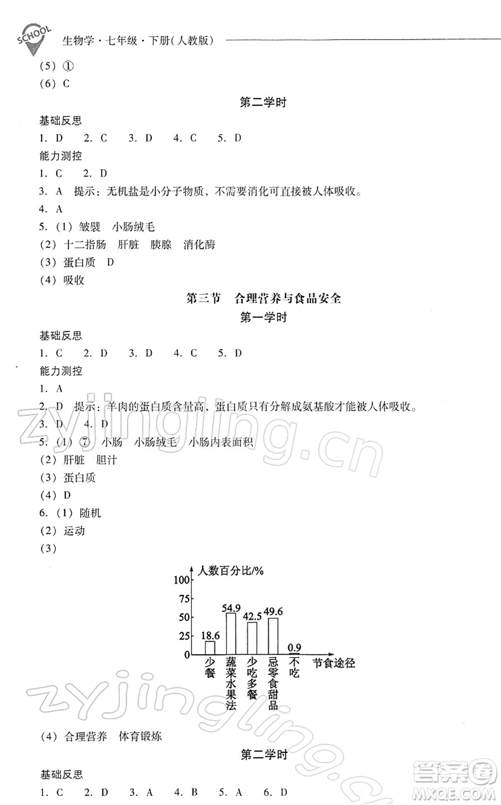 山西教育出版社2022新課程問題解決導(dǎo)學(xué)方案七年級生物下冊人教版答案