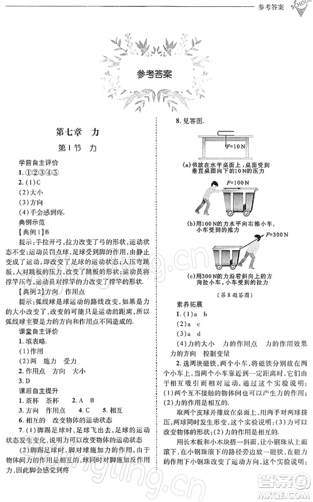 山西教育出版社2022新課程問(wèn)題解決導(dǎo)學(xué)方案八年級(jí)物理下冊(cè)人教版答案