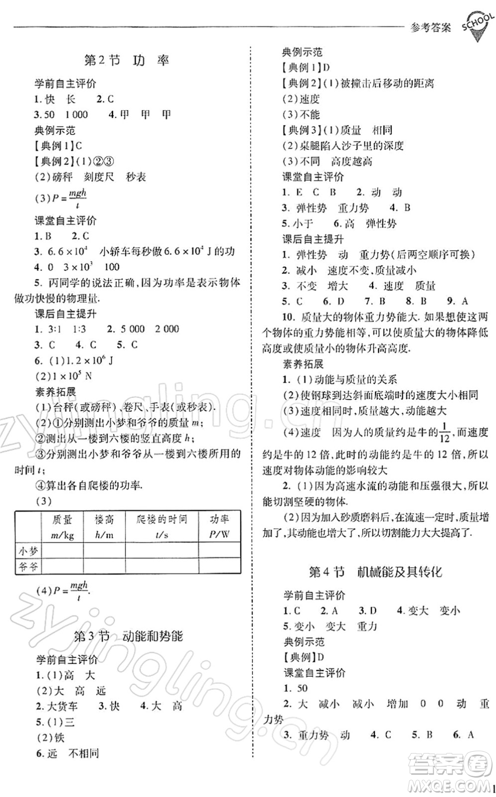 山西教育出版社2022新課程問(wèn)題解決導(dǎo)學(xué)方案八年級(jí)物理下冊(cè)人教版答案