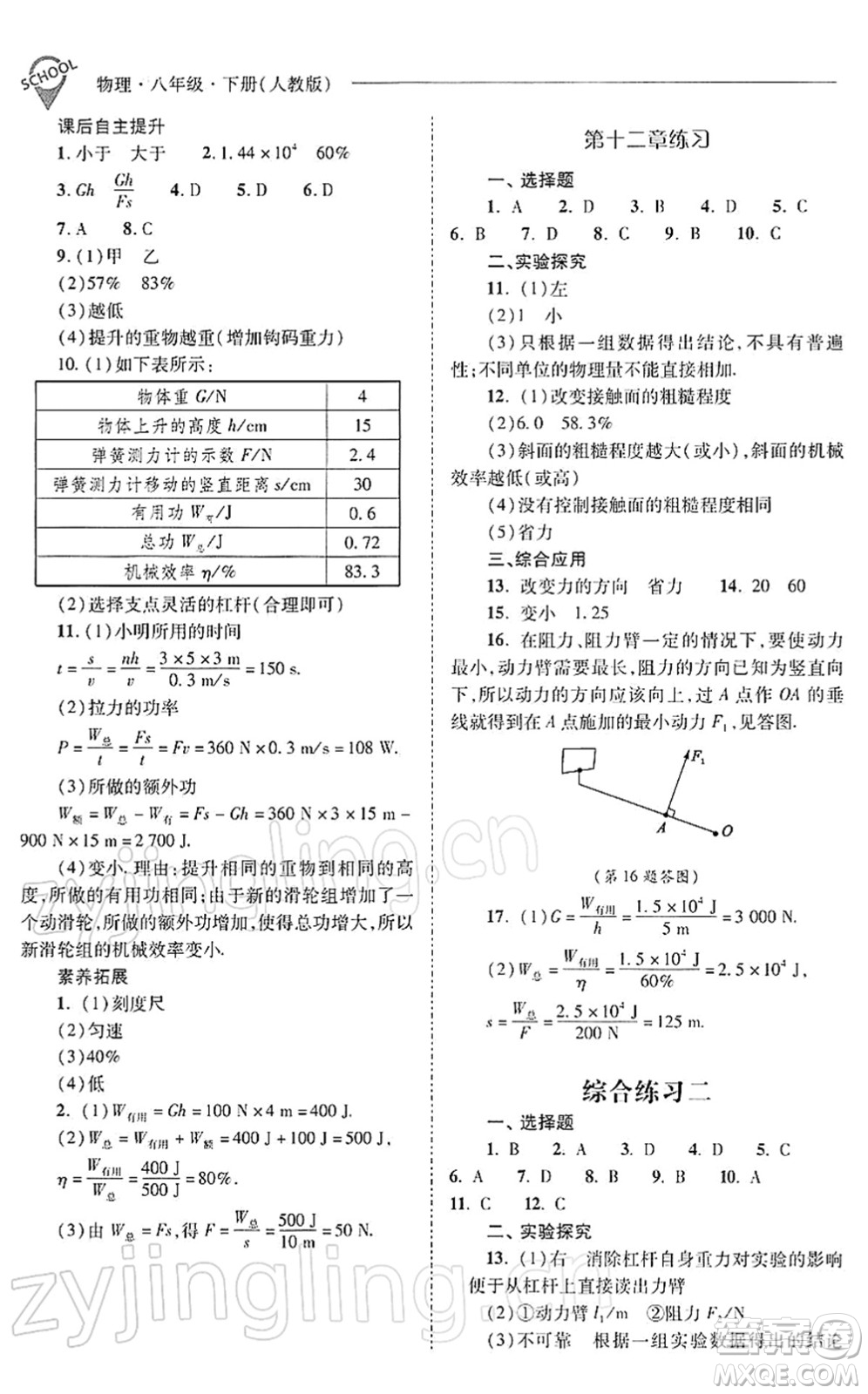 山西教育出版社2022新課程問(wèn)題解決導(dǎo)學(xué)方案八年級(jí)物理下冊(cè)人教版答案