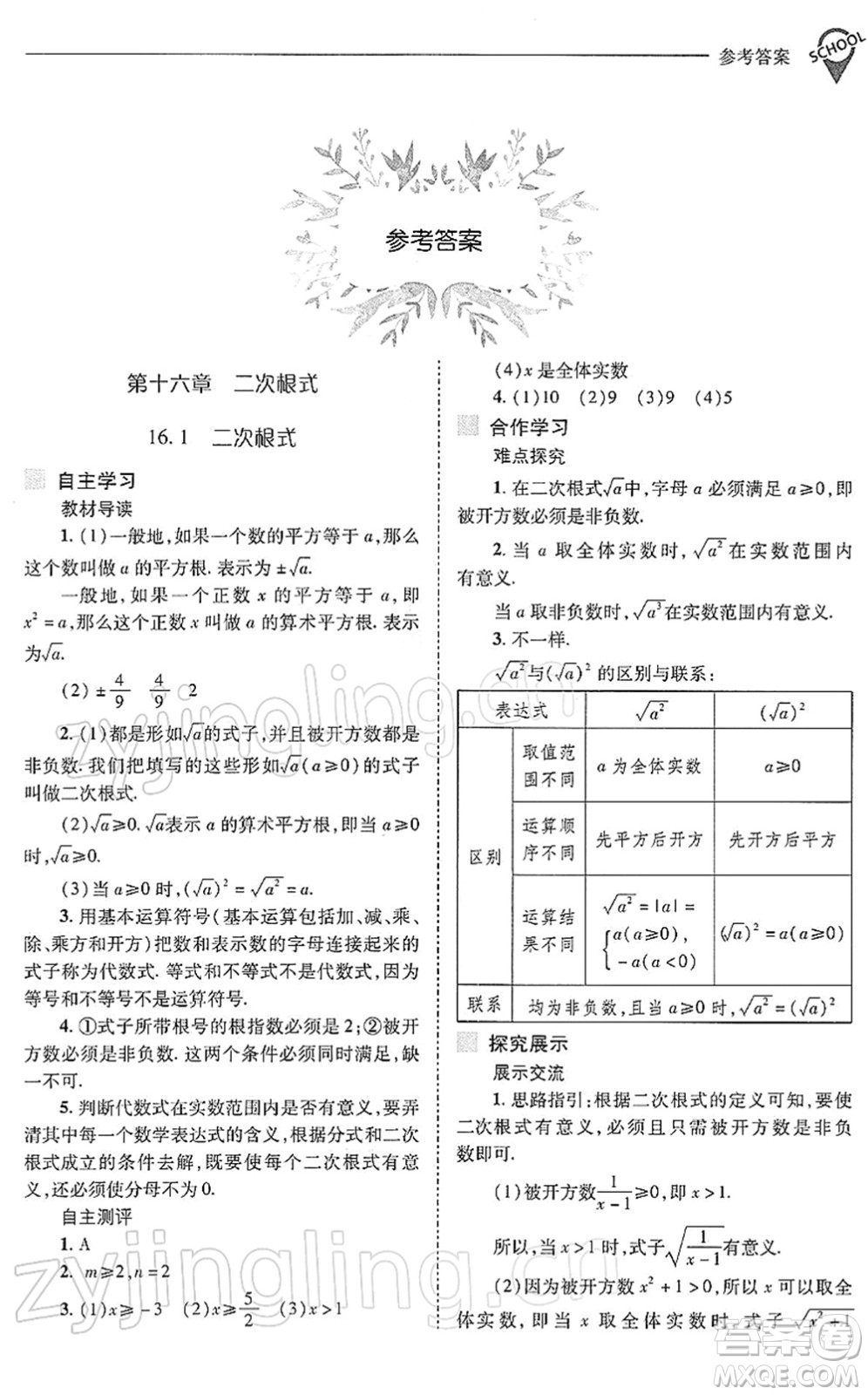 山西教育出版社2022新課程問題解決導(dǎo)學(xué)方案八年級數(shù)學(xué)下冊人教版答案