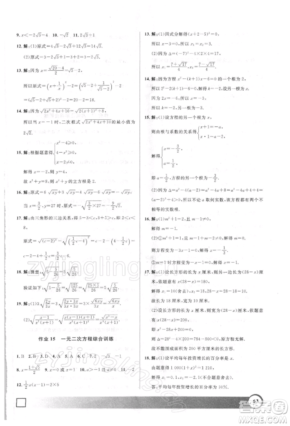 上海大學(xué)出版社2022鐘書(shū)金牌寒假作業(yè)導(dǎo)與練八年級(jí)數(shù)學(xué)通用版上海專版參考答案