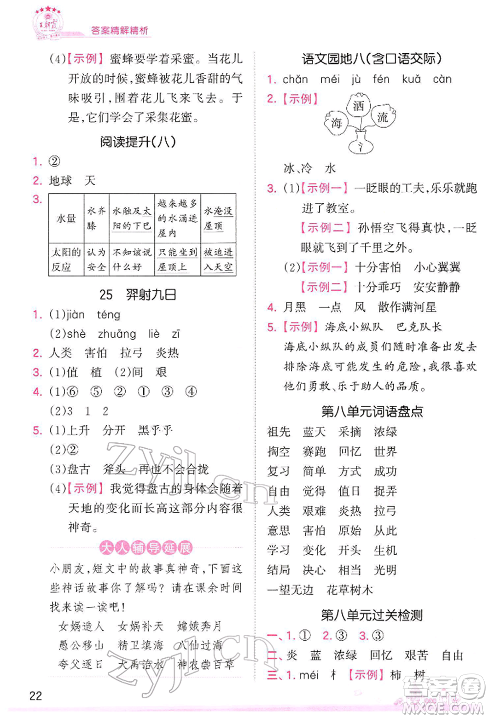 江西人民出版社2022王朝霞創(chuàng)維新課堂同步優(yōu)化訓(xùn)練二年級下冊語文人教版參考答案