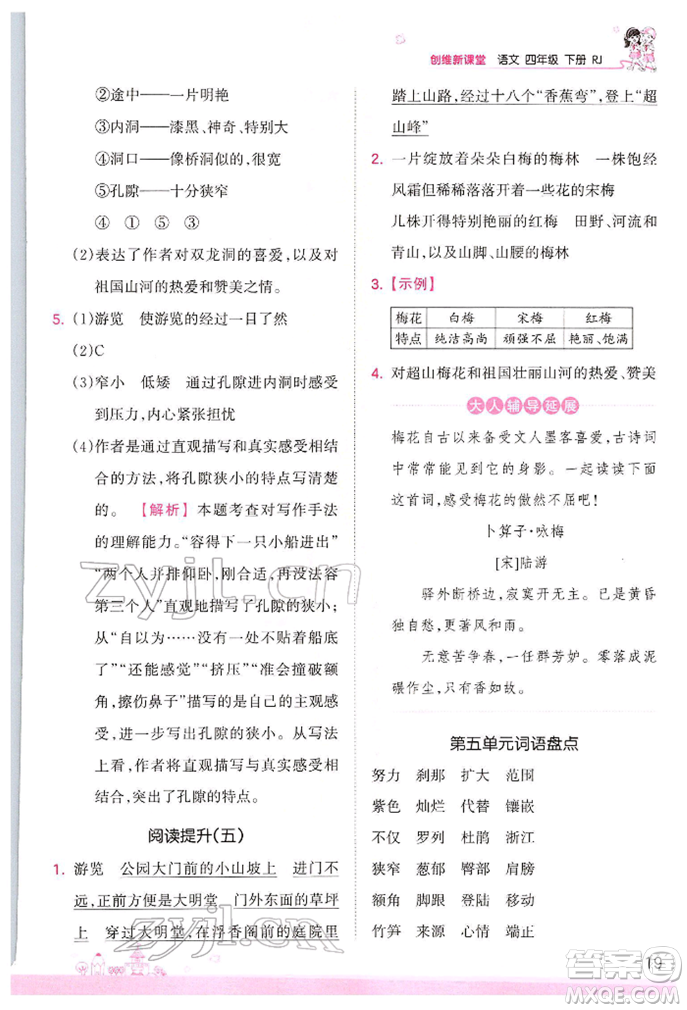 江西人民出版社2022王朝霞創(chuàng)維新課堂同步優(yōu)化訓(xùn)練四年級(jí)下冊(cè)語(yǔ)文人教版參考答案