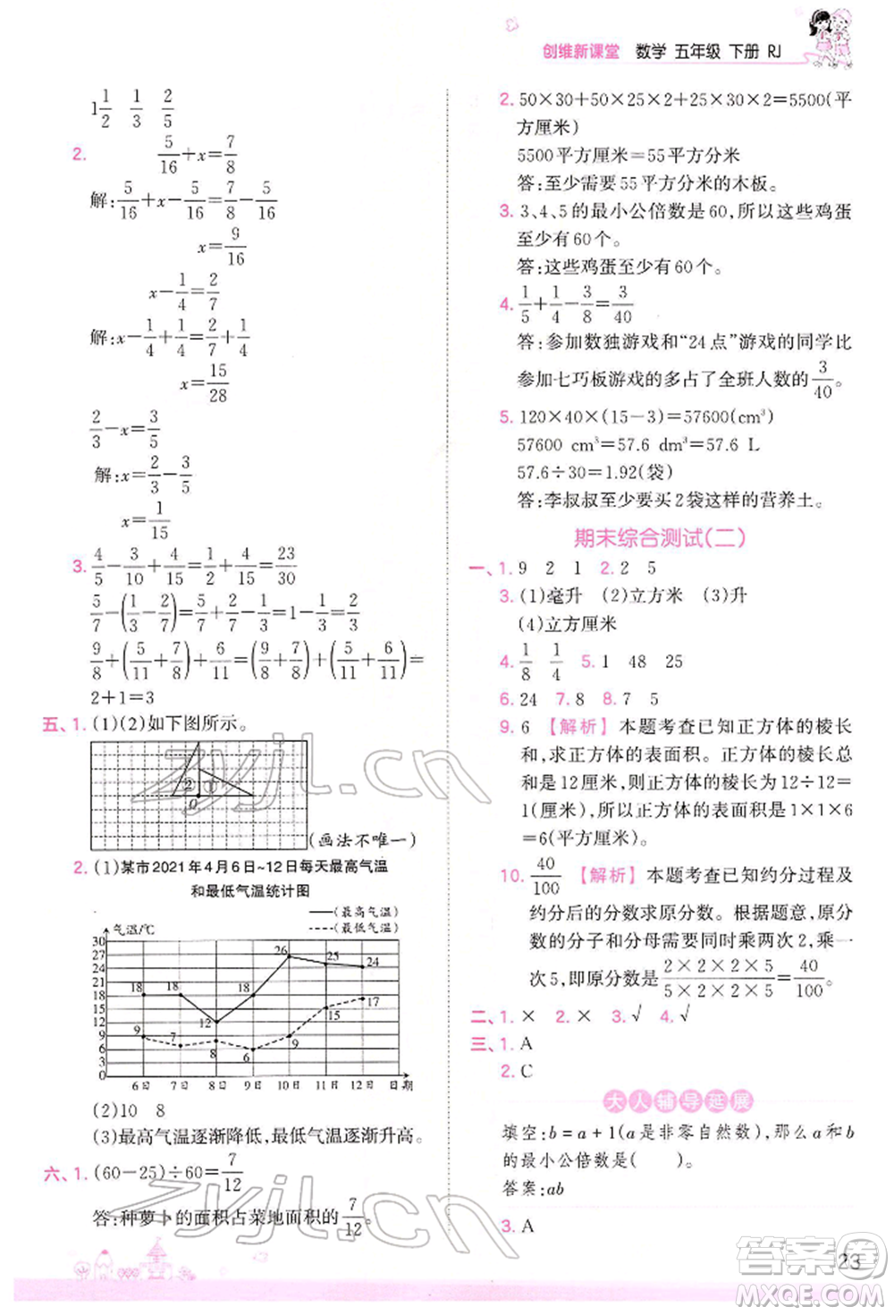 江西人民出版社2022王朝霞創(chuàng)維新課堂同步優(yōu)化訓(xùn)練五年級(jí)下冊數(shù)學(xué)人教版參考答案