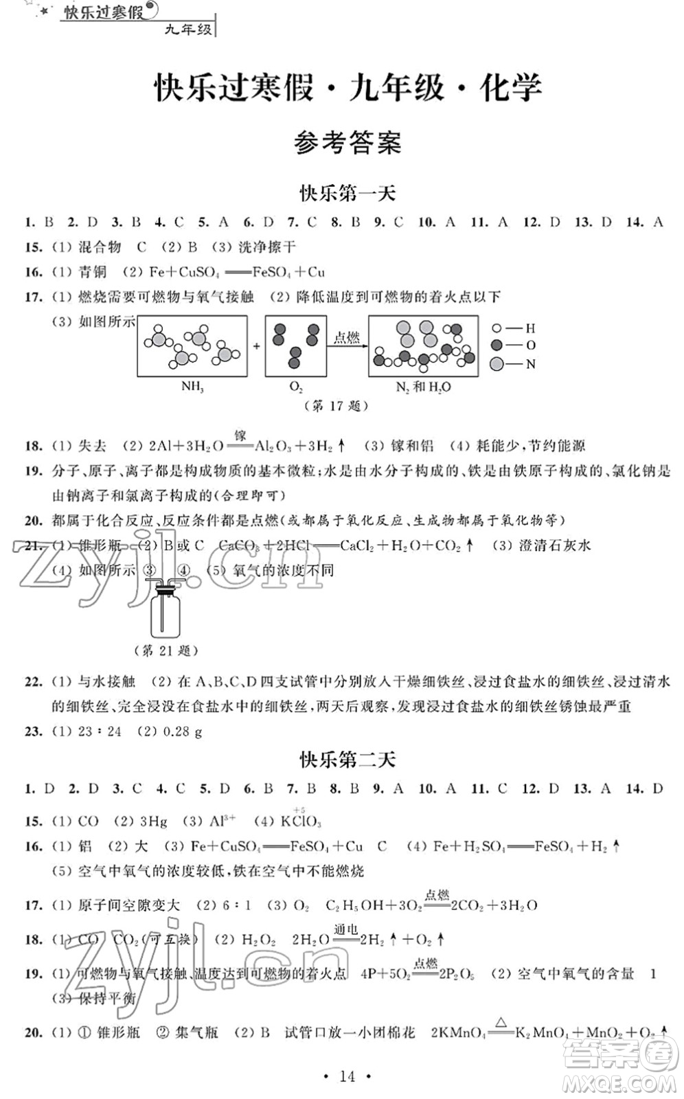 江蘇人民出版社2022快樂過寒假九年級合訂本通用版答案