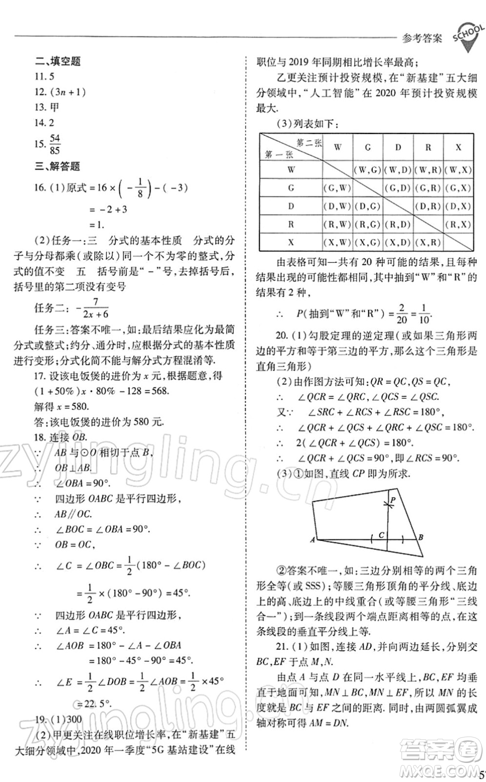 山西教育出版社2022新課程問題解決導學方案九年級數(shù)學下冊人教版答案