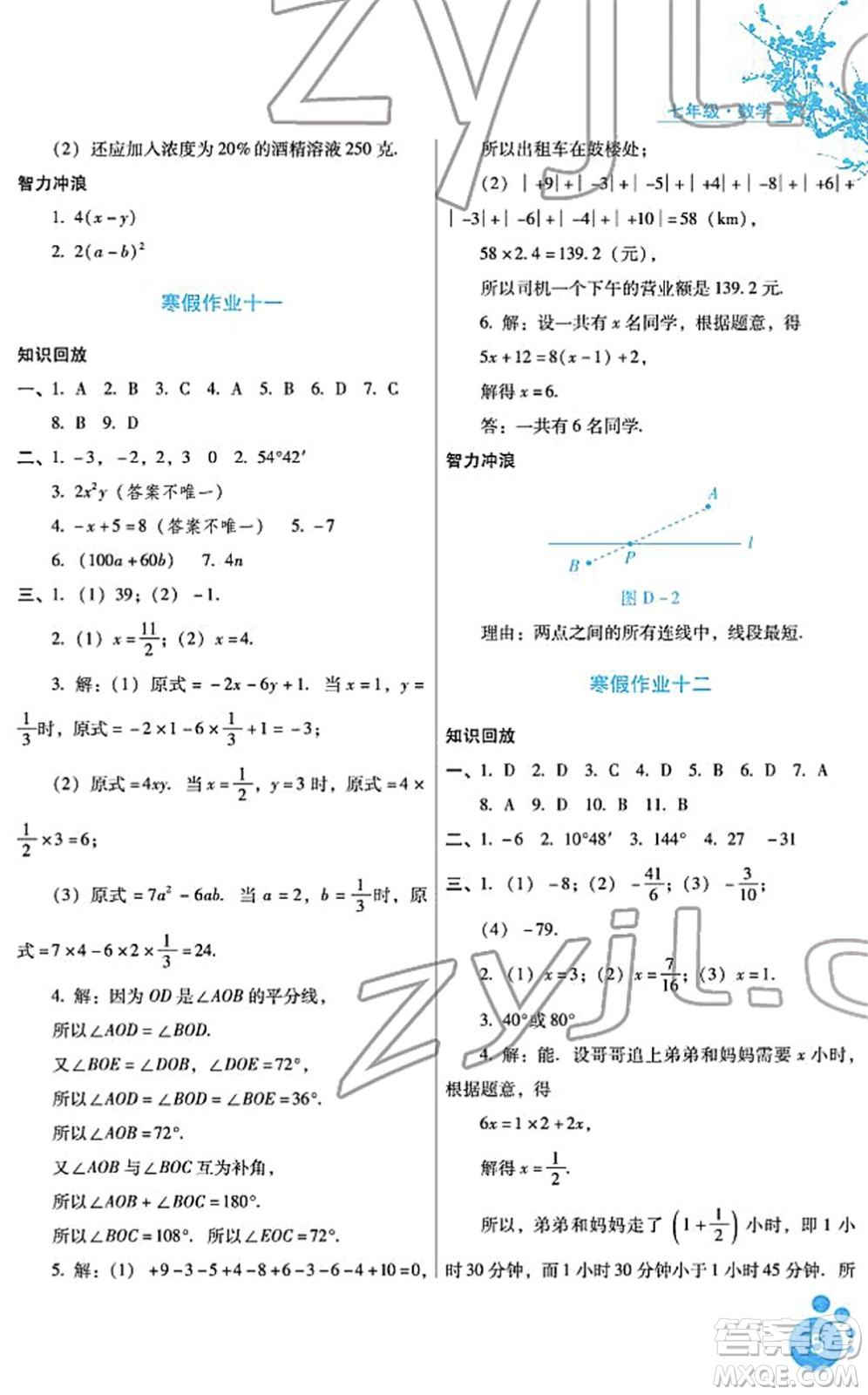 河北少年兒童出版社2022寒假生活七年級數(shù)學(xué)通用版答案