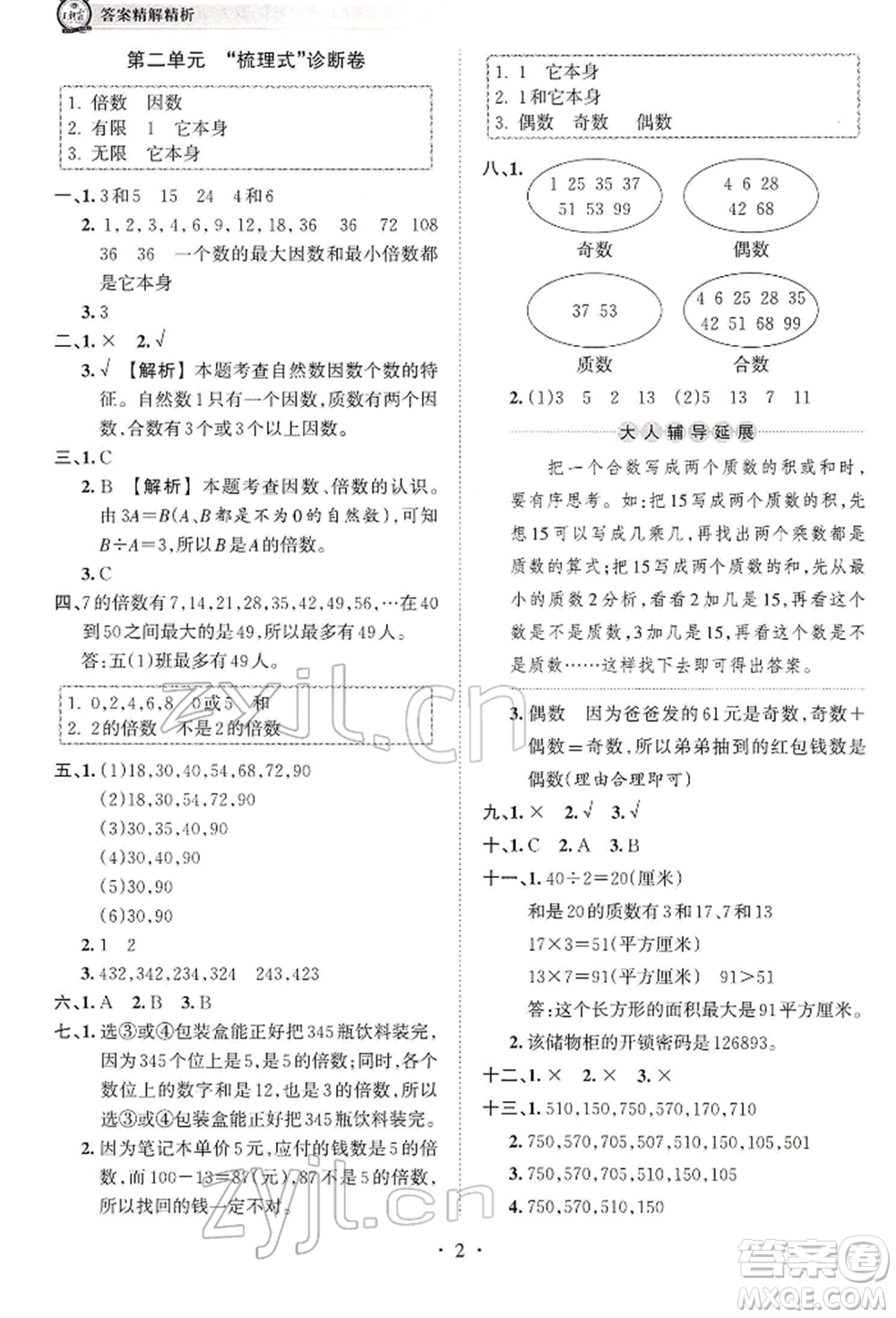 江西人民出版社2022王朝霞考點(diǎn)梳理時(shí)習(xí)卷五年級數(shù)學(xué)下冊人教版參考答案