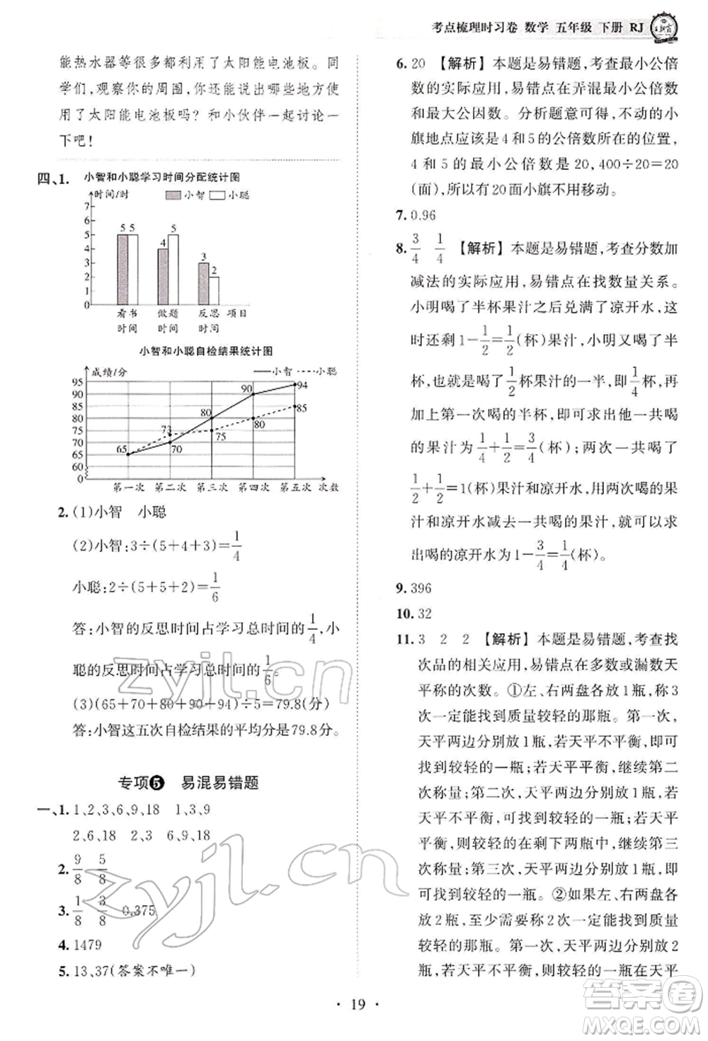 江西人民出版社2022王朝霞考點(diǎn)梳理時(shí)習(xí)卷五年級數(shù)學(xué)下冊人教版參考答案