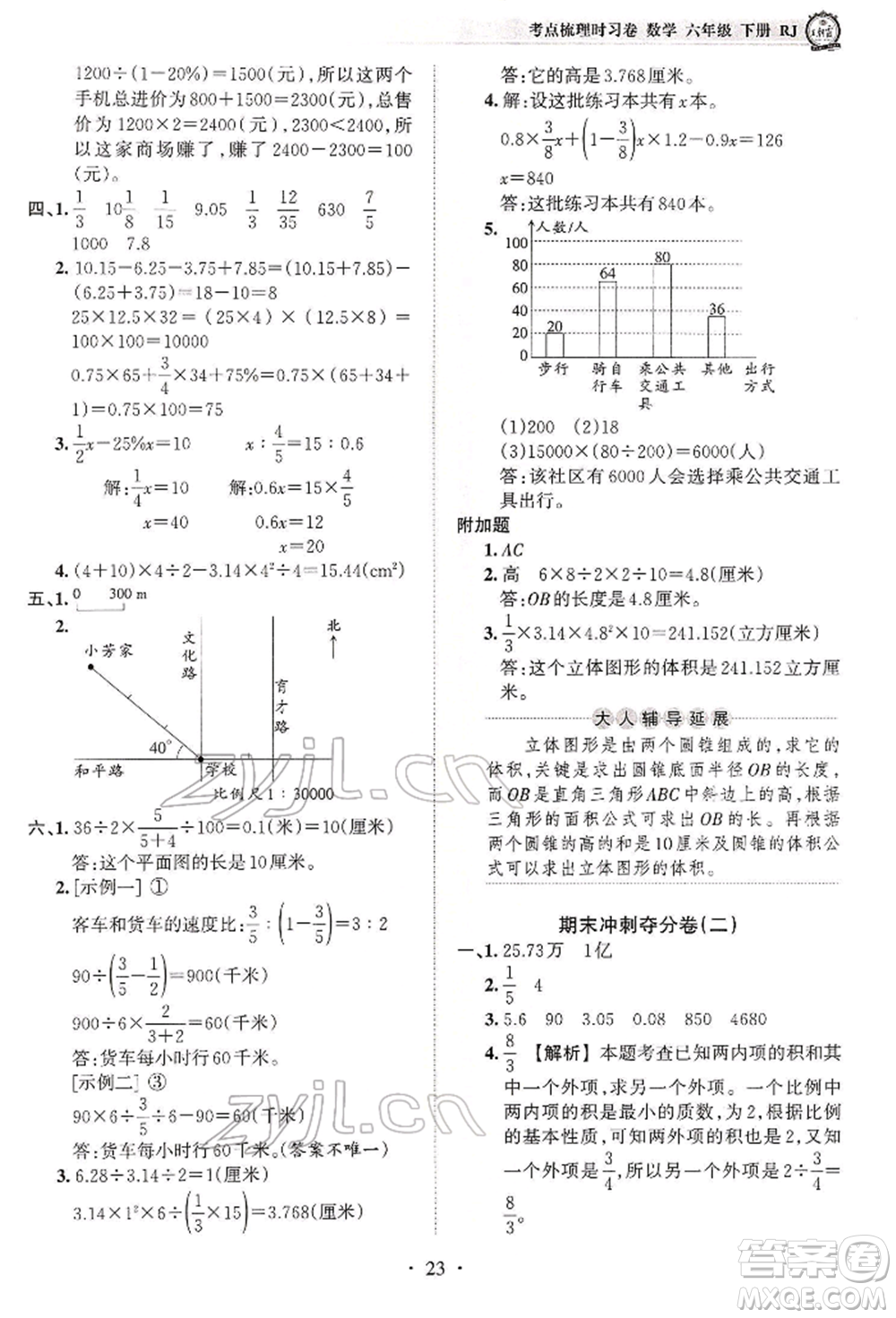 江西人民出版社2022王朝霞考點(diǎn)梳理時(shí)習(xí)卷六年級(jí)數(shù)學(xué)下冊(cè)人教版參考答案