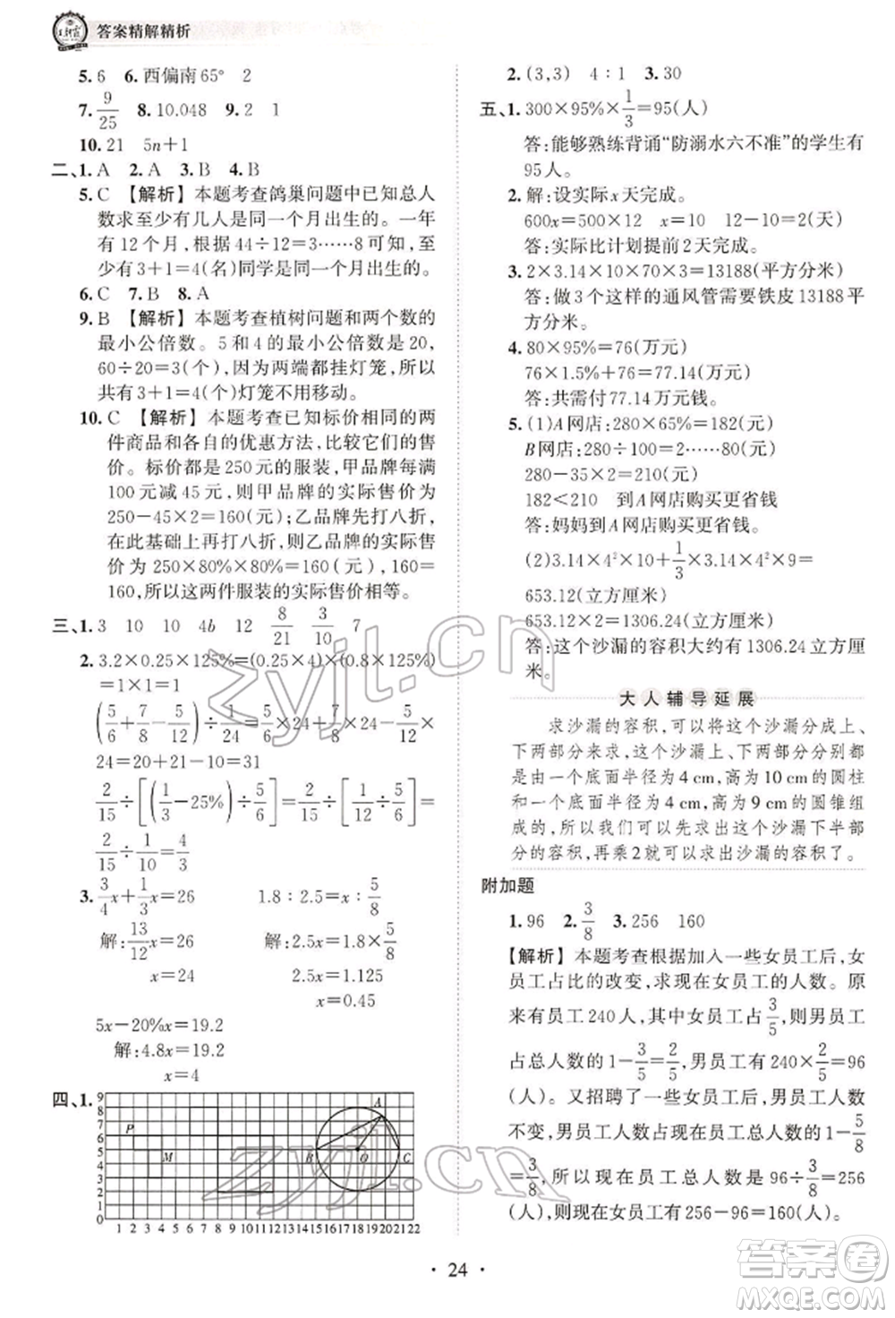 江西人民出版社2022王朝霞考點(diǎn)梳理時(shí)習(xí)卷六年級(jí)數(shù)學(xué)下冊(cè)人教版參考答案