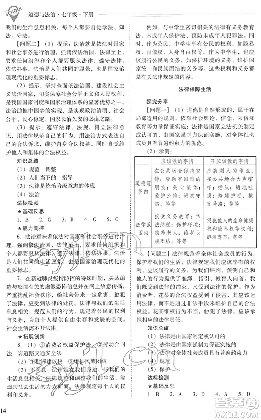 山西教育出版社2022新課程問題解決導(dǎo)學(xué)方案七年級道德與法治下冊人教版答案