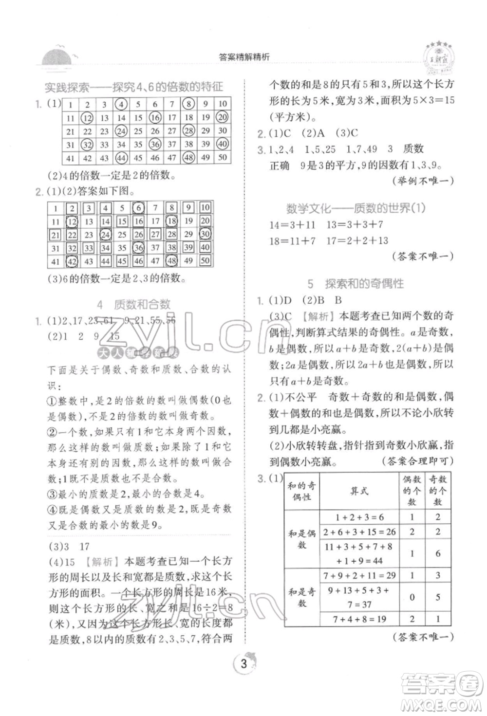 江西人民出版社2022王朝霞德才兼?zhèn)渥鳂I(yè)創(chuàng)新設(shè)計(jì)五年級(jí)數(shù)學(xué)下冊人教版參考答案