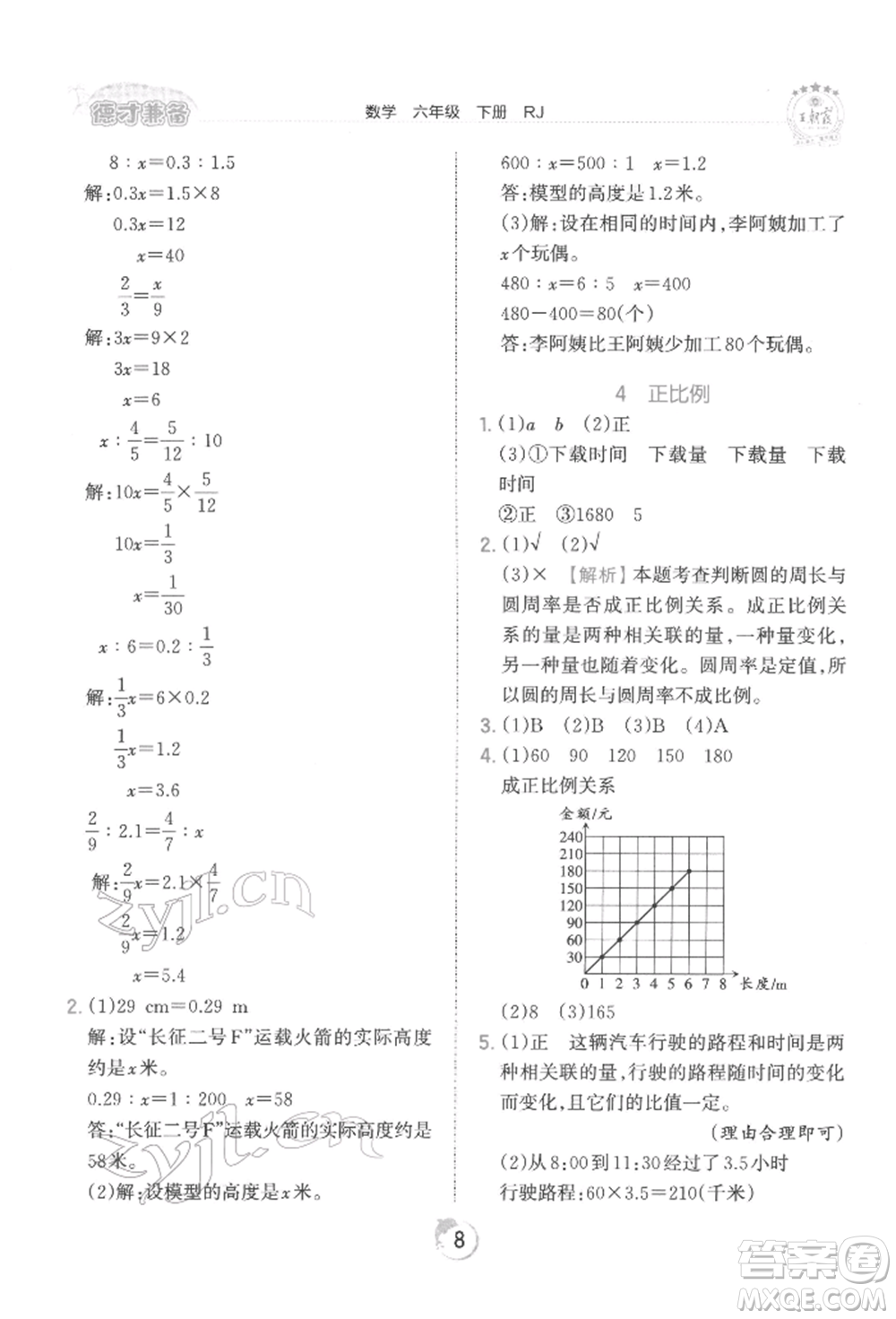 江西人民出版社2022王朝霞德才兼?zhèn)渥鳂I(yè)創(chuàng)新設(shè)計(jì)六年級(jí)數(shù)學(xué)下冊(cè)人教版參考答案