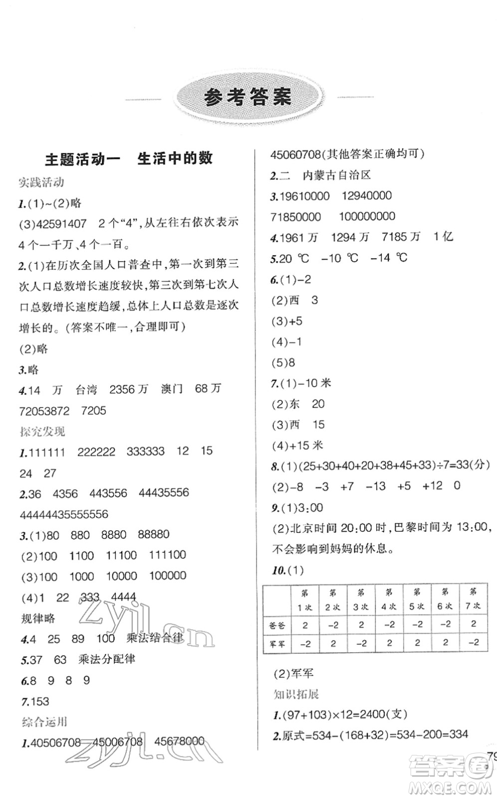 遼寧師范大學(xué)出版社2022寒假樂園四年級數(shù)學(xué)通用版答案