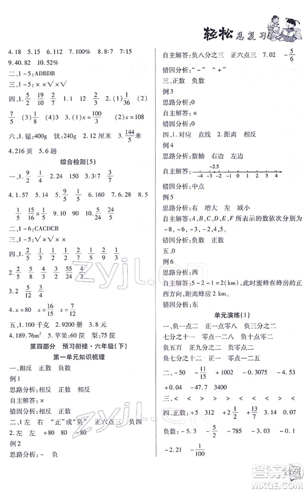 河北科學(xué)技術(shù)出版社2022輕松總復(fù)習(xí)假期作業(yè)輕松寒假六年級數(shù)學(xué)通用版答案