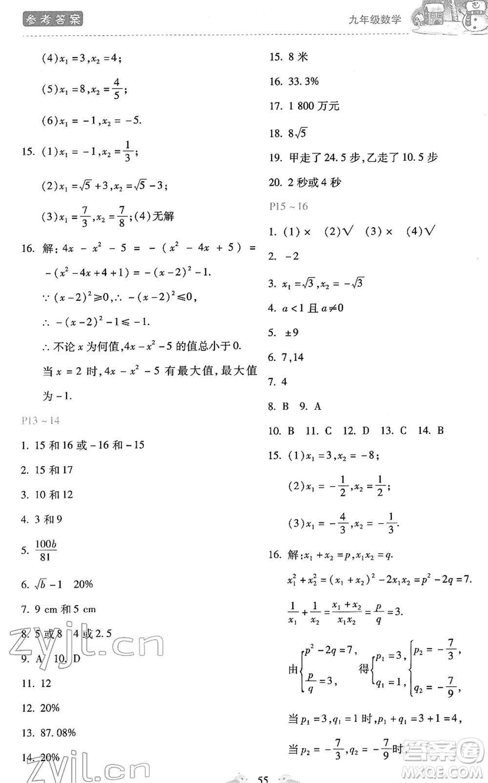 河北少年兒童出版社2022世超金典假期樂園寒假九年級(jí)數(shù)學(xué)JJ冀教版答案