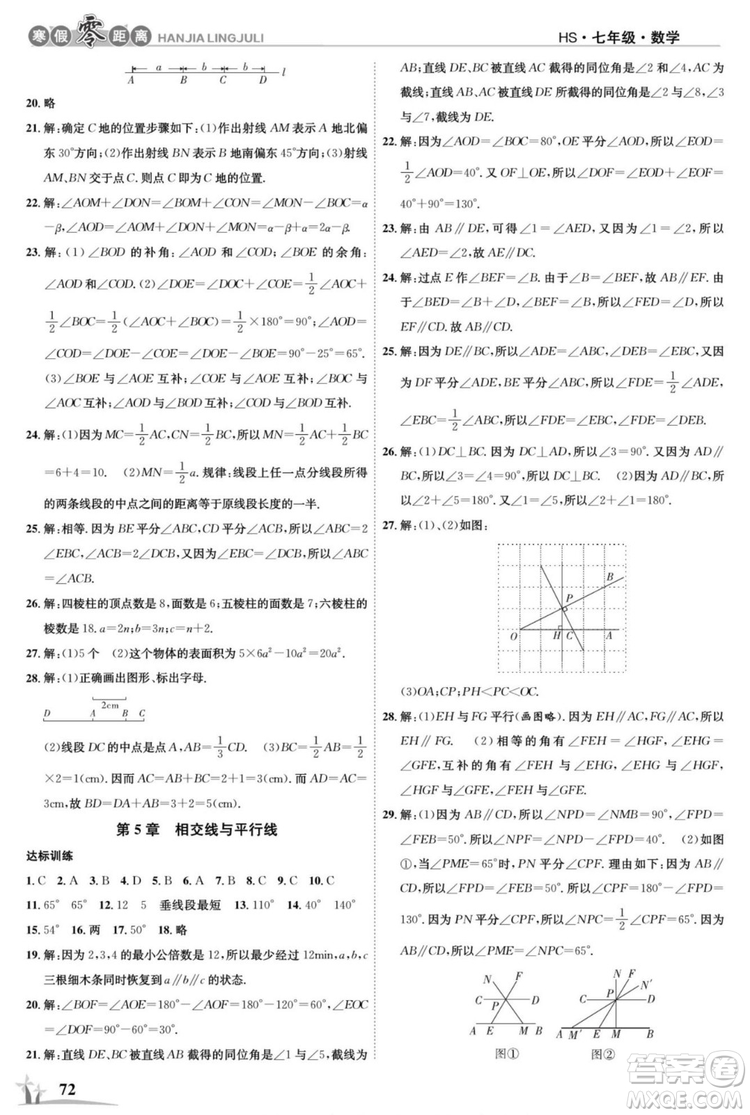 合肥工業(yè)大學出版社2022寒假零距離學期系統(tǒng)復習數(shù)學七年級HS華師版答案