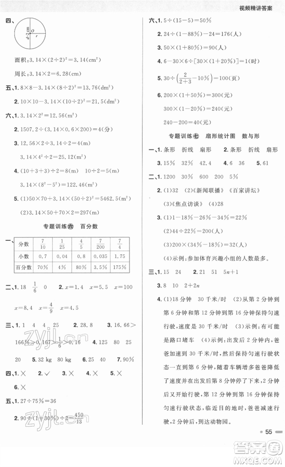 江西教育出版社2022陽光同學(xué)寒假銜接六年級數(shù)學(xué)RJ人教版答案