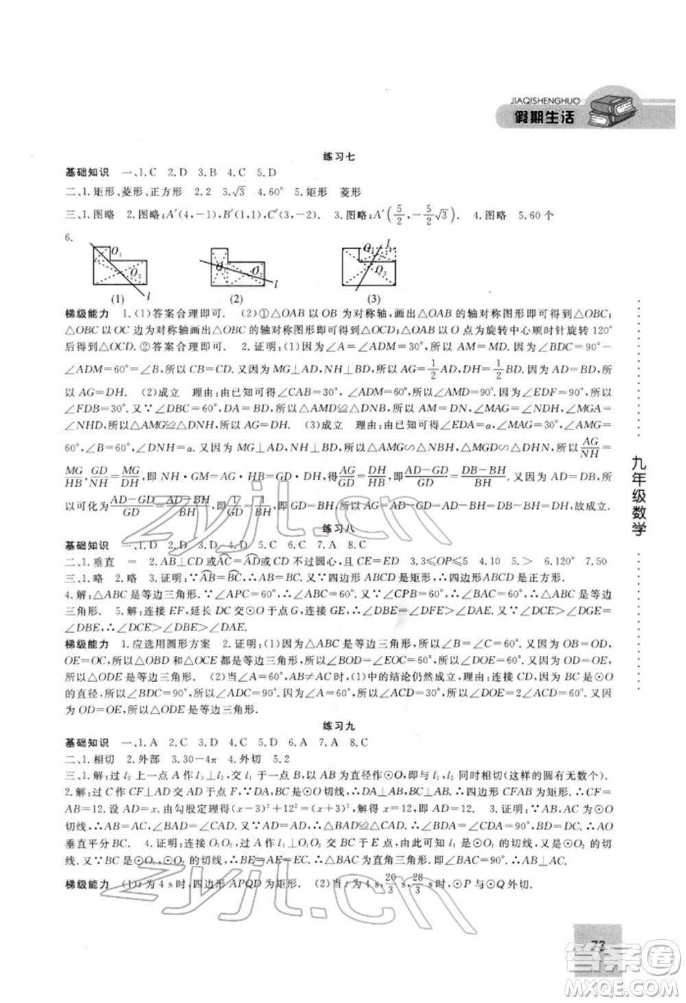 方圓電子音像出版社2022假期生活寒假九年級(jí)數(shù)學(xué)通用版參考答案