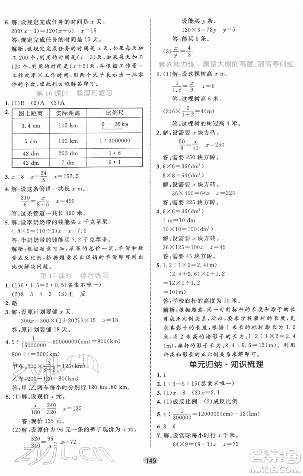 沈陽(yáng)出版社2022黃岡名師天天練雙色版六年級(jí)數(shù)學(xué)下冊(cè)人教版參考答案