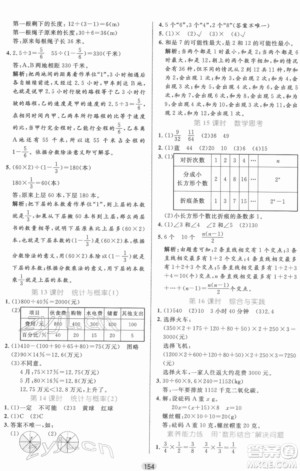 沈陽(yáng)出版社2022黃岡名師天天練雙色版六年級(jí)數(shù)學(xué)下冊(cè)人教版參考答案