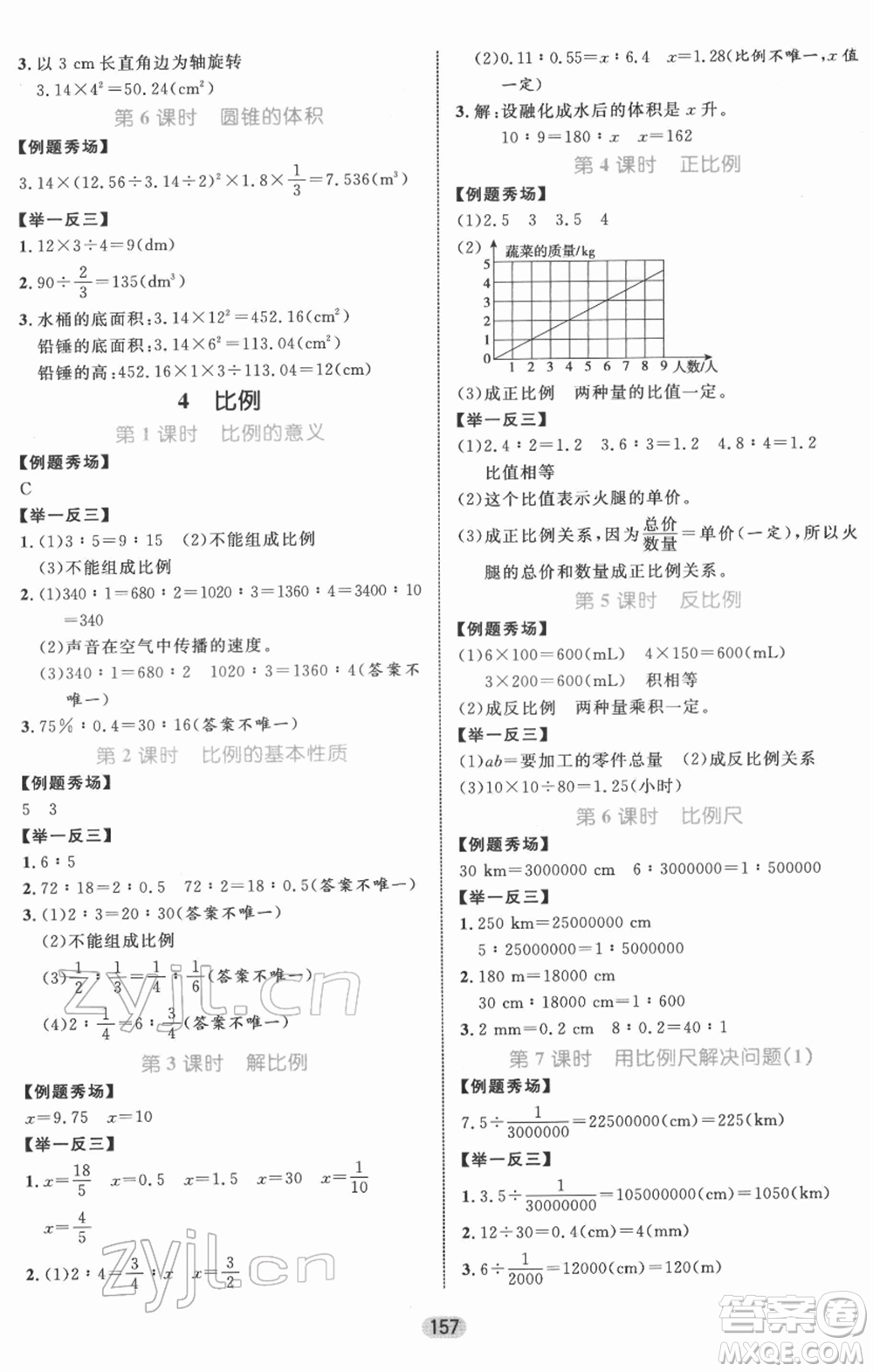 沈陽(yáng)出版社2022黃岡名師天天練雙色版六年級(jí)數(shù)學(xué)下冊(cè)人教版參考答案