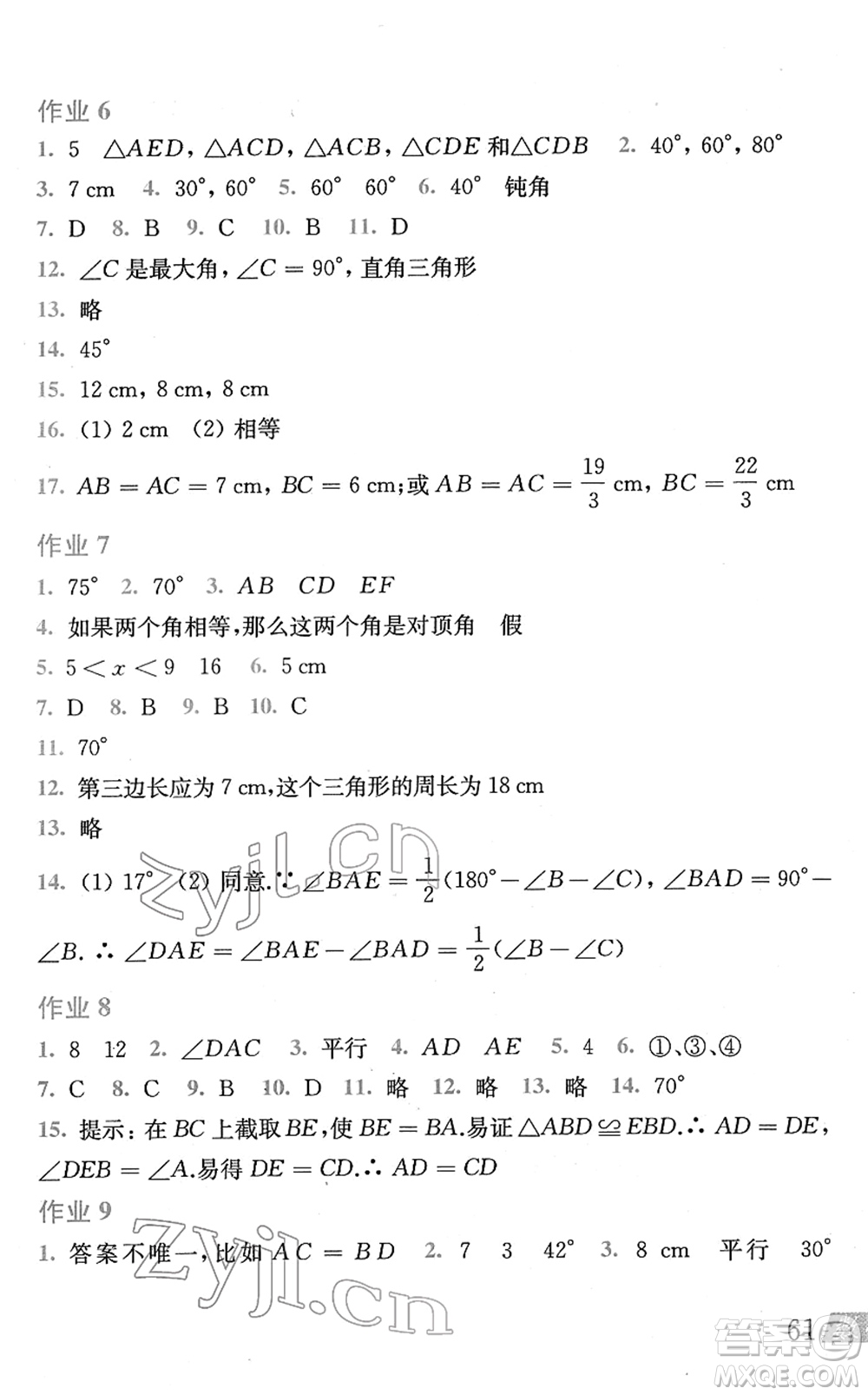 上?？茖W技術出版社2022數學寒假作業(yè)八年級滬科版答案