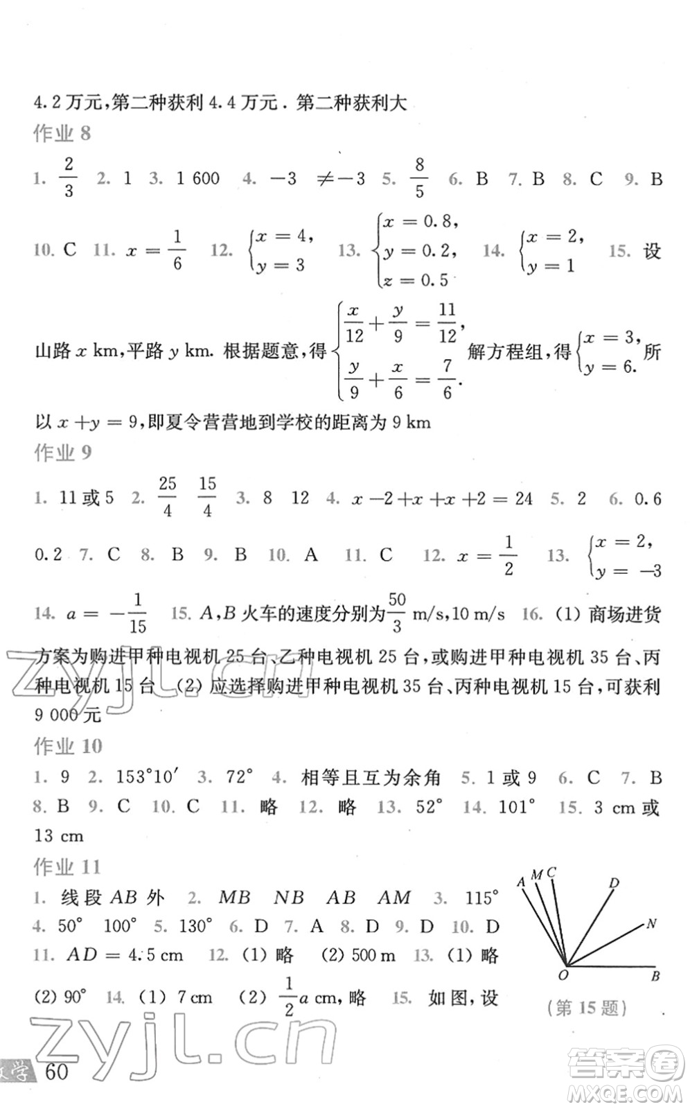 上?？茖W(xué)技術(shù)出版社2022數(shù)學(xué)寒假作業(yè)七年級滬科版答案