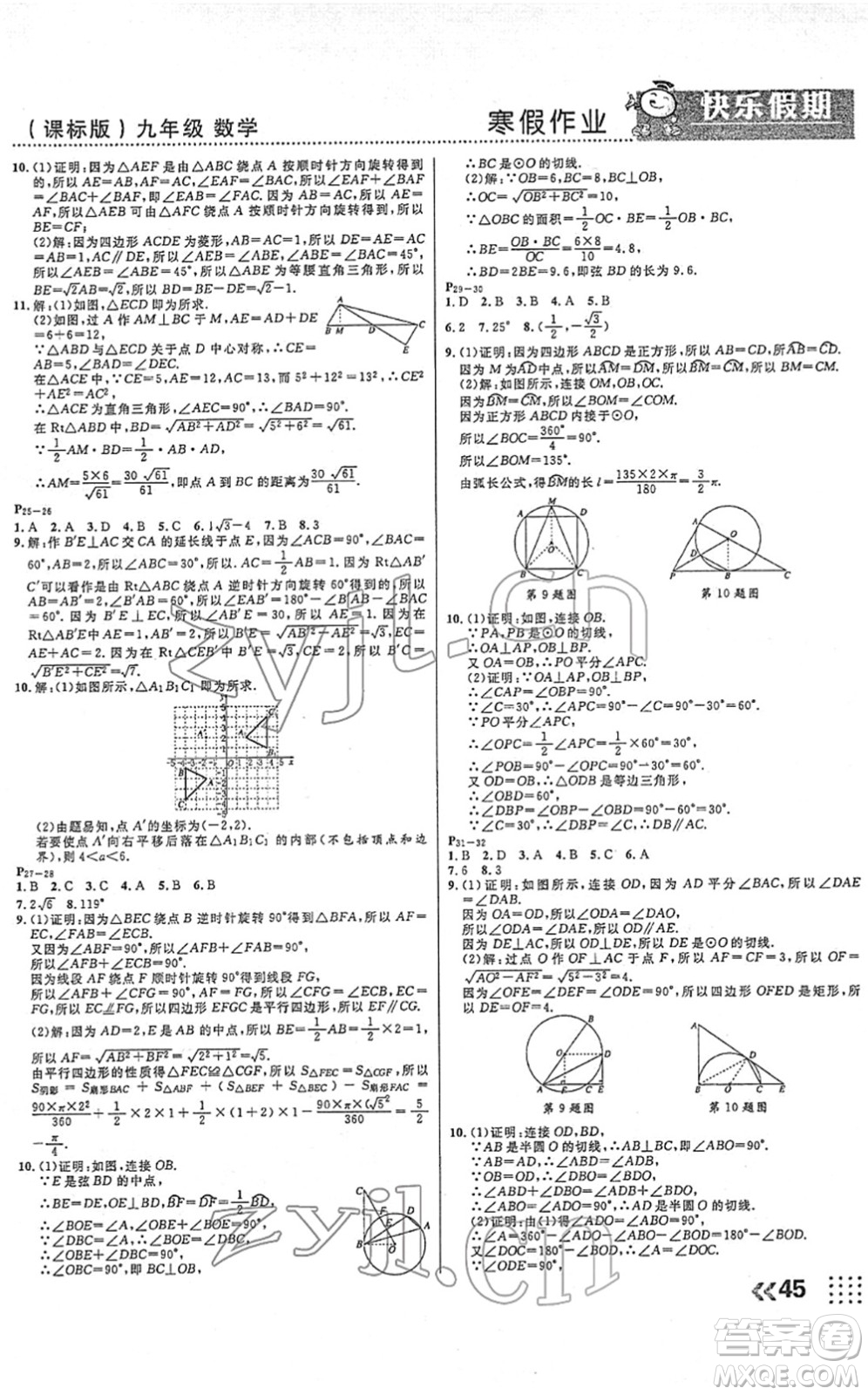 云南美術(shù)出版社2022本土假期寒假九年級(jí)數(shù)學(xué)課標(biāo)版答案