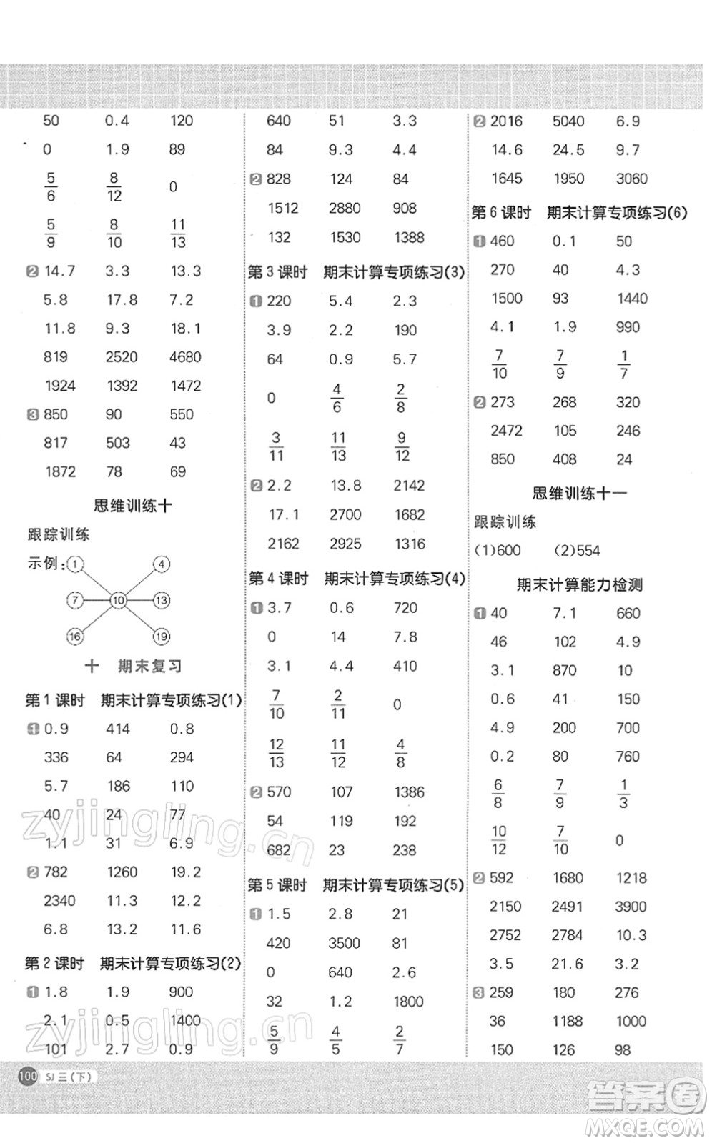 江西教育出版社2022陽光同學(xué)計算小達(dá)人三年級數(shù)學(xué)下冊SJ蘇教版答案