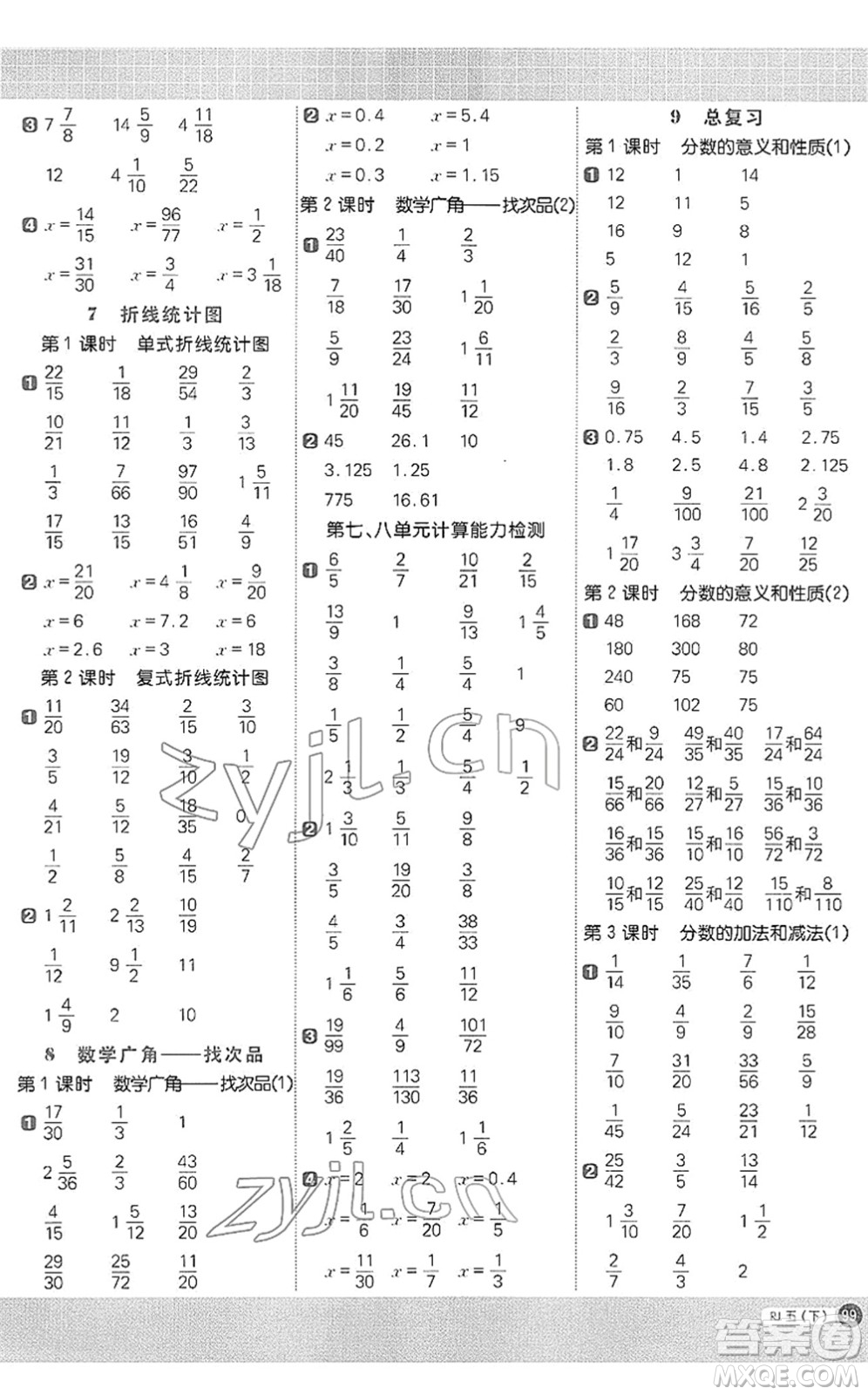 江西教育出版社2022陽光同學(xué)計(jì)算小達(dá)人五年級數(shù)學(xué)下冊RJ人教版答案