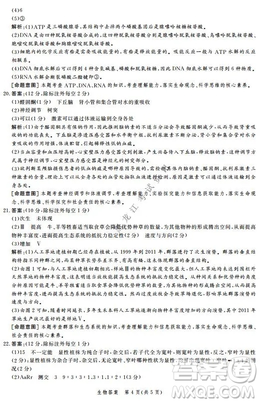 河北省級聯(lián)測2021-2022第五次考試高三生物試題及答案