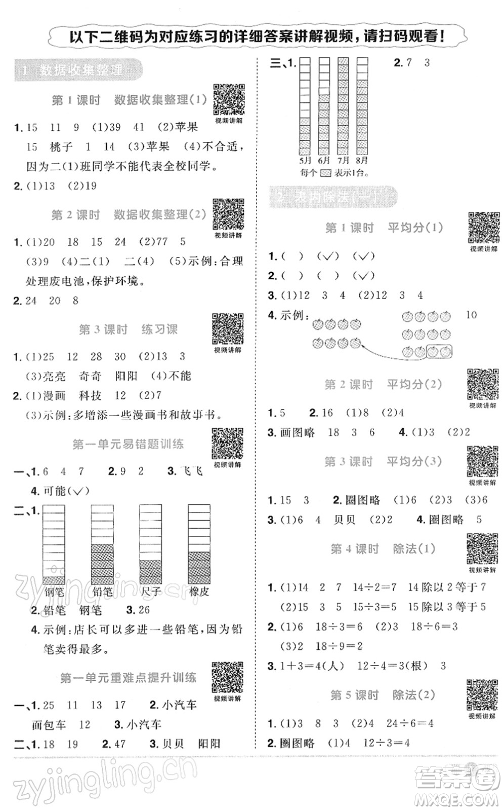 江西教育出版社2022陽(yáng)光同學(xué)課時(shí)優(yōu)化作業(yè)二年級(jí)數(shù)學(xué)下冊(cè)RJ人教版答案